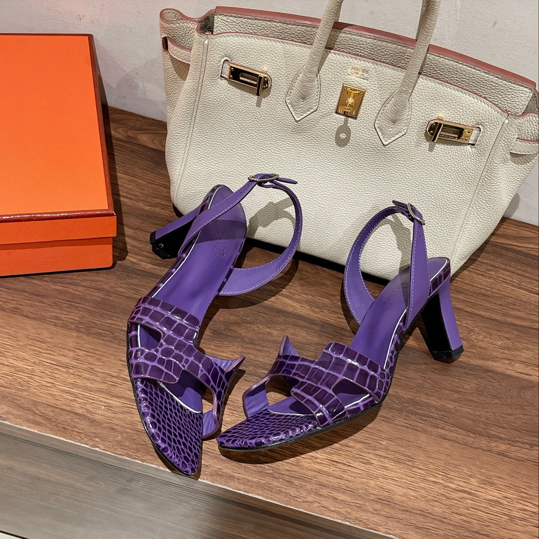 SLINGBACK ETERNITE 75 VIOLET LAMBSKIN AND CROCODILE LEATHER