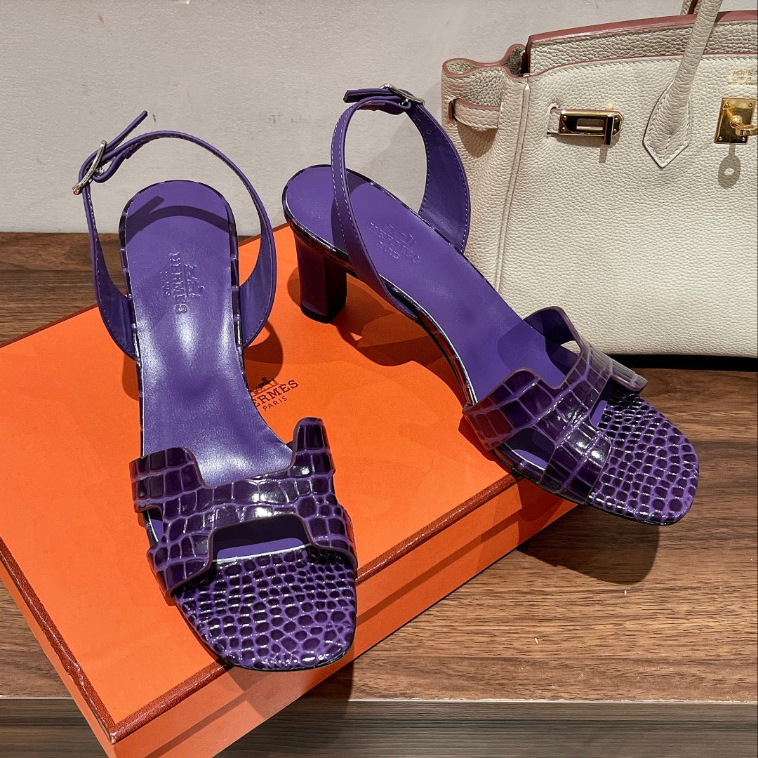 SLINGBACK ETERNITE 75 VIOLET LAMBSKIN AND CROCODILE LEATHER