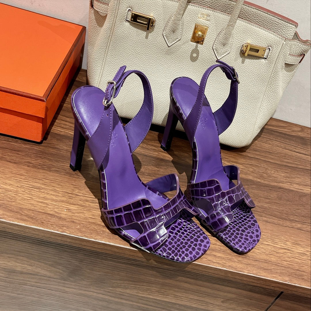 SLINGBACK ETERNITE 105 VIOLET LAMBSKIN AND CROCODILE LEATHER