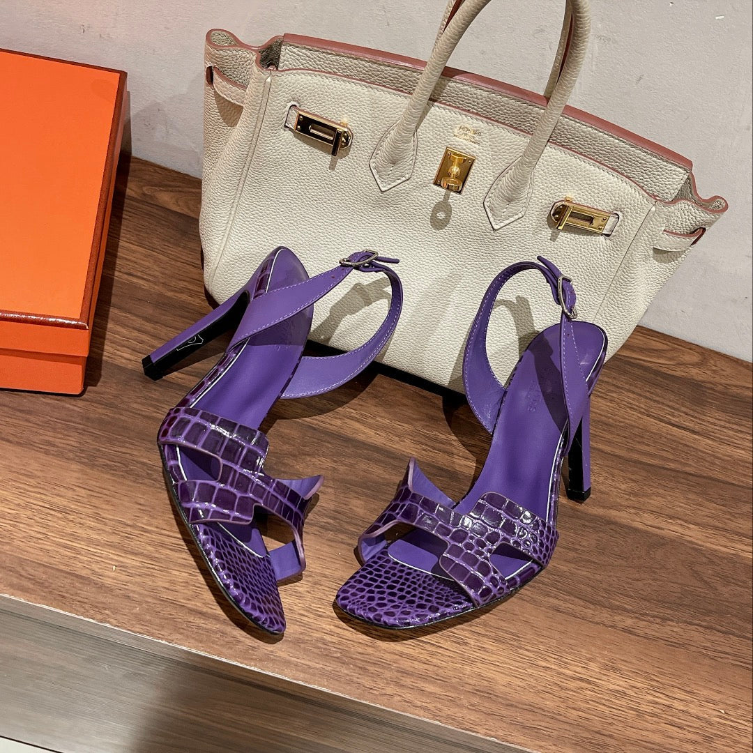 SLINGBACK ETERNITE 105 VIOLET LAMBSKIN AND CROCODILE LEATHER