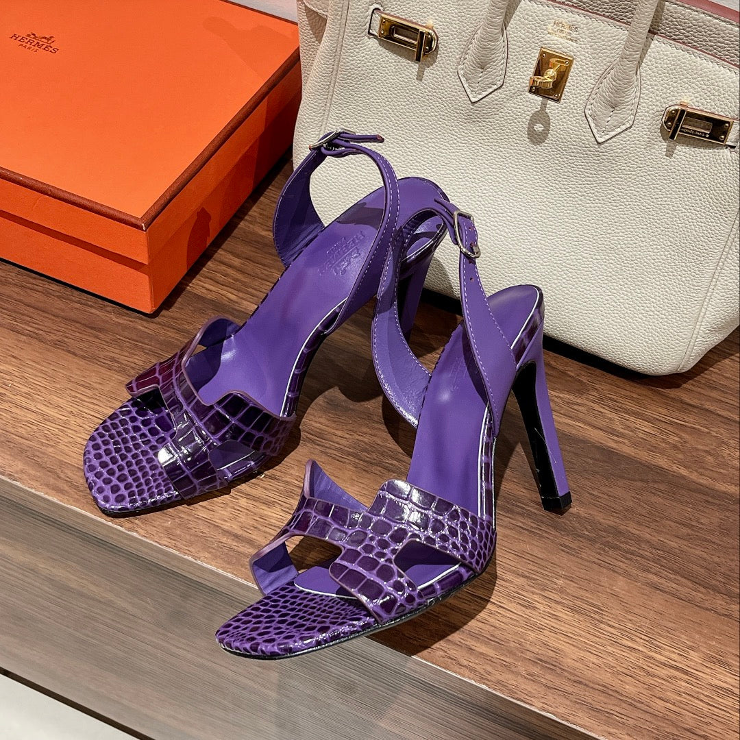 SLINGBACK ETERNITE 105 VIOLET LAMBSKIN AND CROCODILE LEATHER