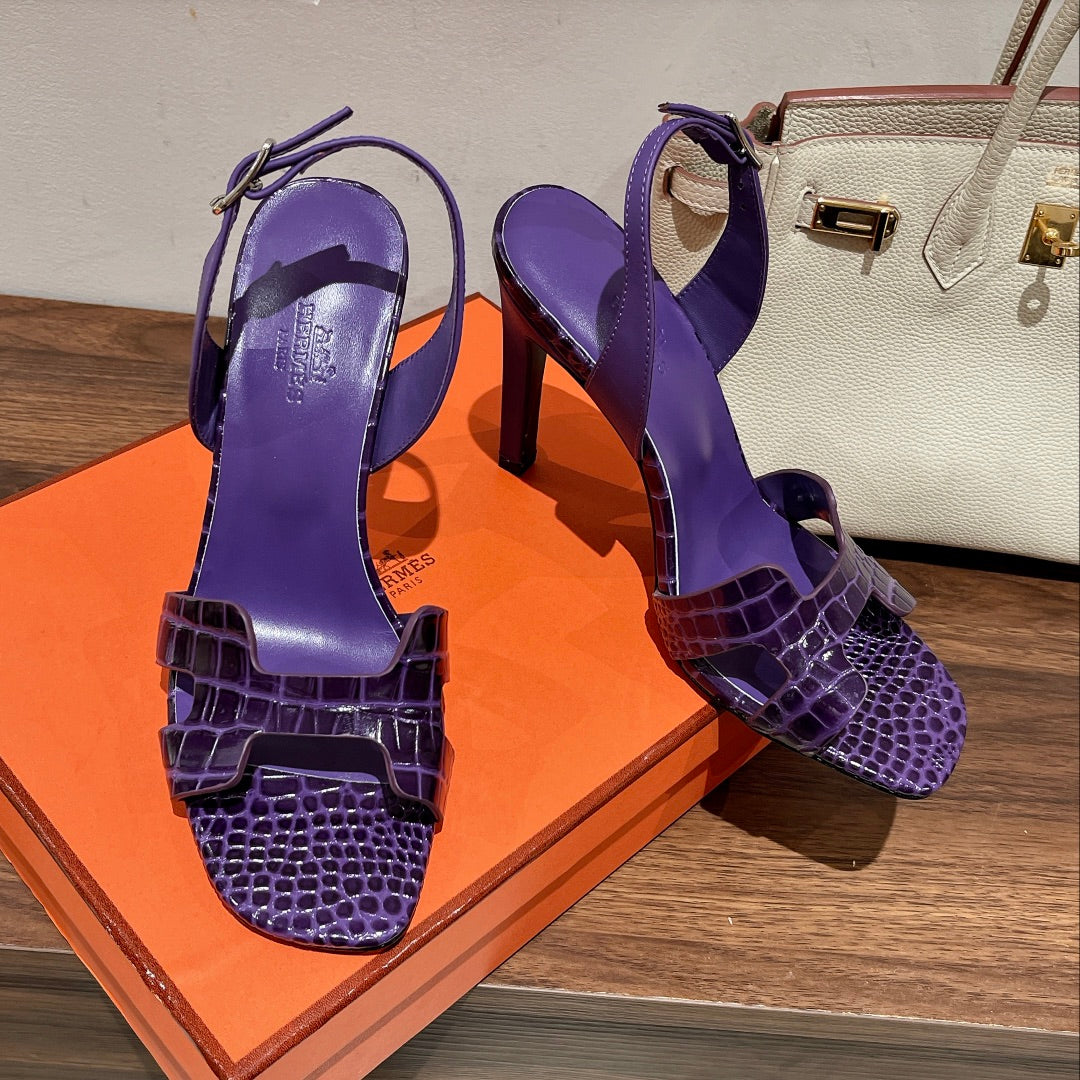 SLINGBACK ETERNITE 105 VIOLET LAMBSKIN AND CROCODILE LEATHER