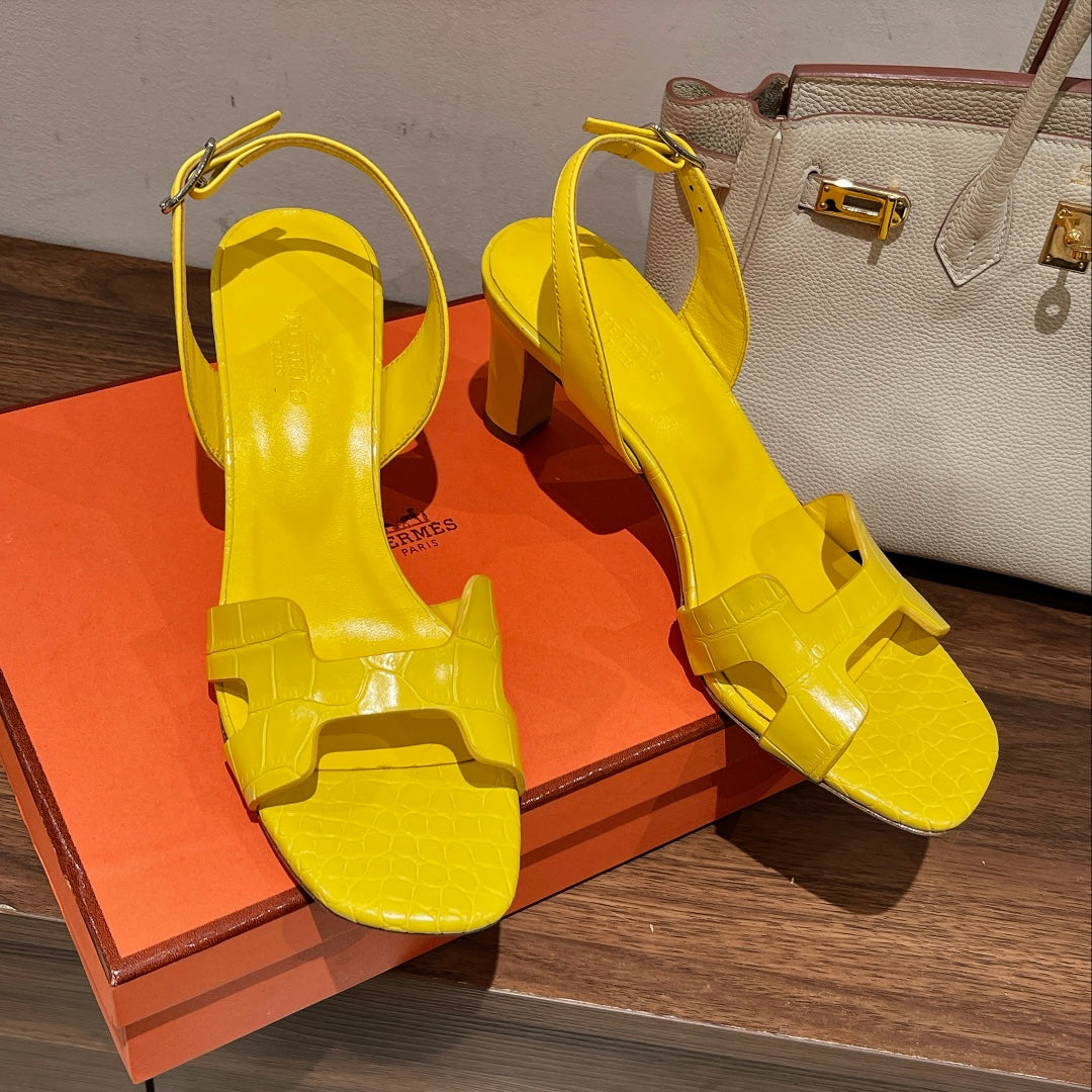 SLINGBACK ETERNITE 75 YELLOW LAMBSKIN AND CROCODILE LEATHER