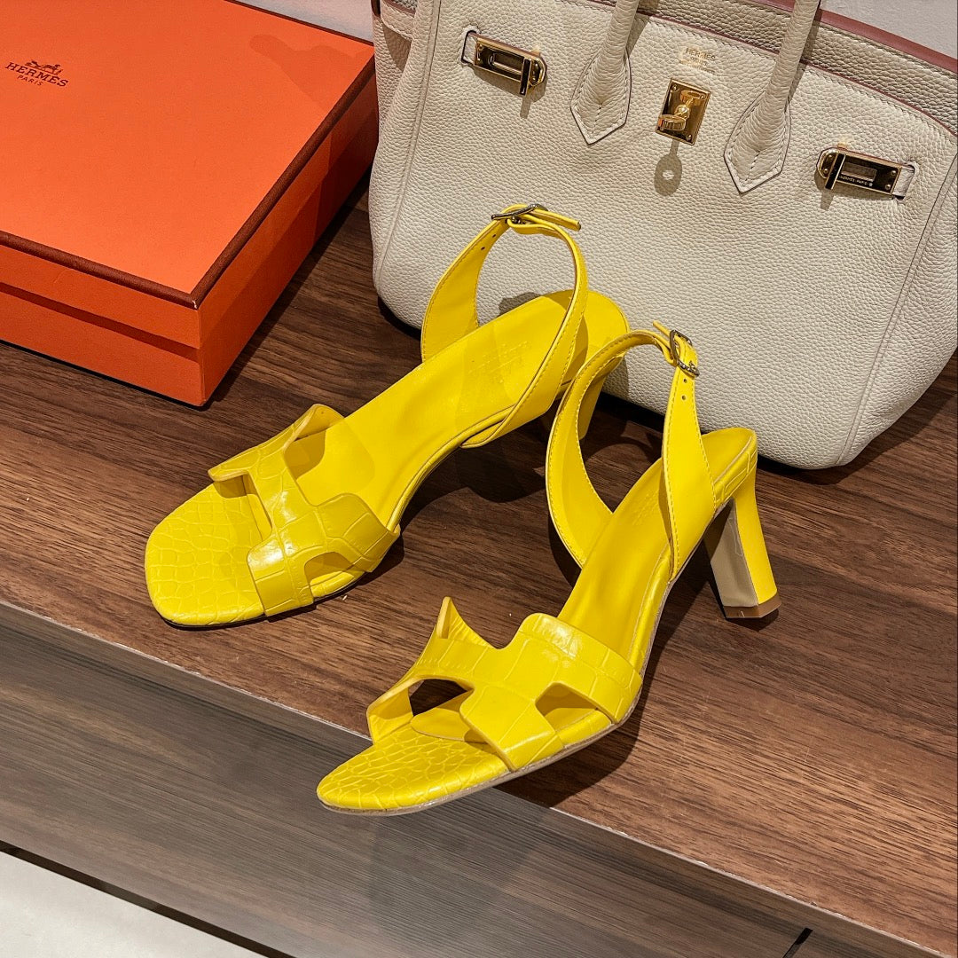 SLINGBACK ETERNITE 75 YELLOW LAMBSKIN AND CROCODILE LEATHER