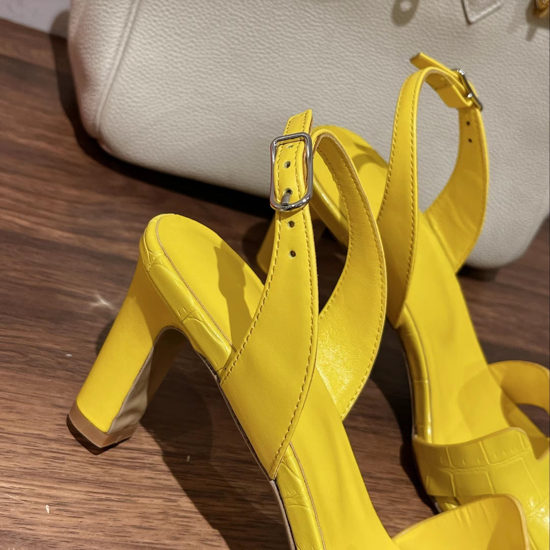 SLINGBACK ETERNITE 75 YELLOW LAMBSKIN AND CROCODILE LEATHER