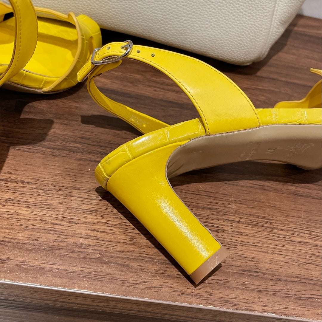 SLINGBACK ETERNITE 75 YELLOW LAMBSKIN AND CROCODILE LEATHER