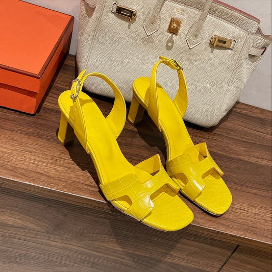 SLINGBACK ETERNITE 75 YELLOW LAMBSKIN AND CROCODILE LEATHER