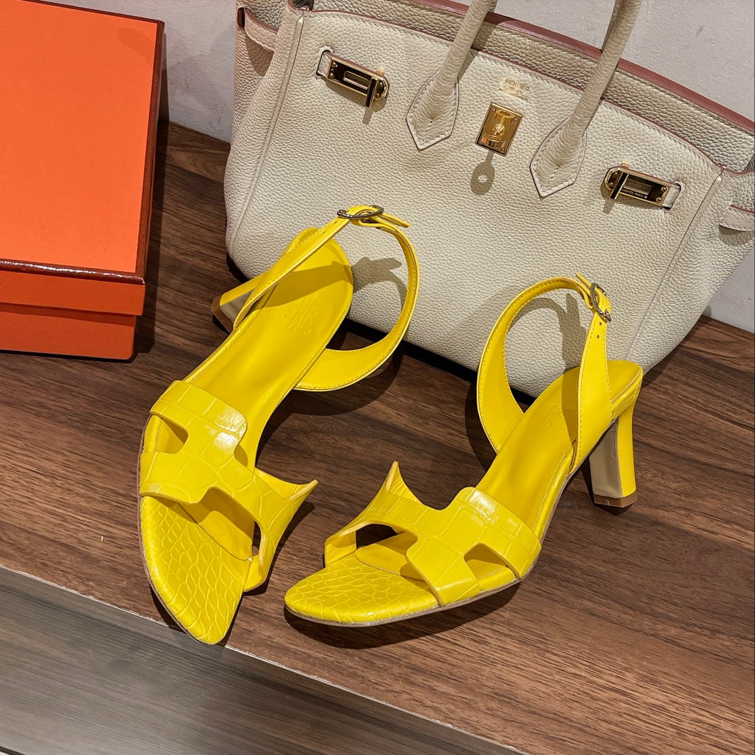 SLINGBACK ETERNITE 75 YELLOW LAMBSKIN AND CROCODILE LEATHER