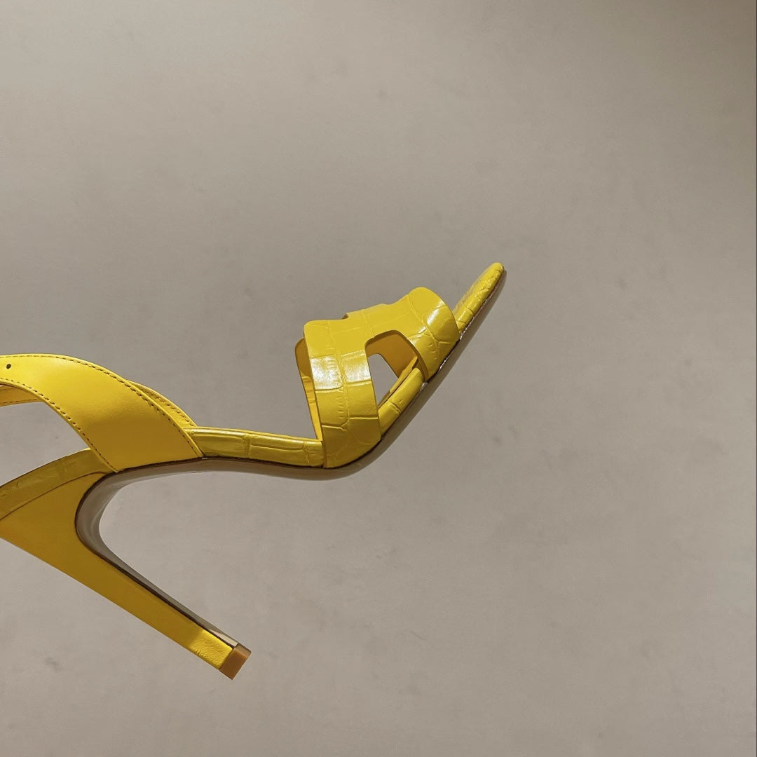 SLINGBACK ETERNITE 105 YELLOW LAMBSKIN AND CROCODILE LEATHER