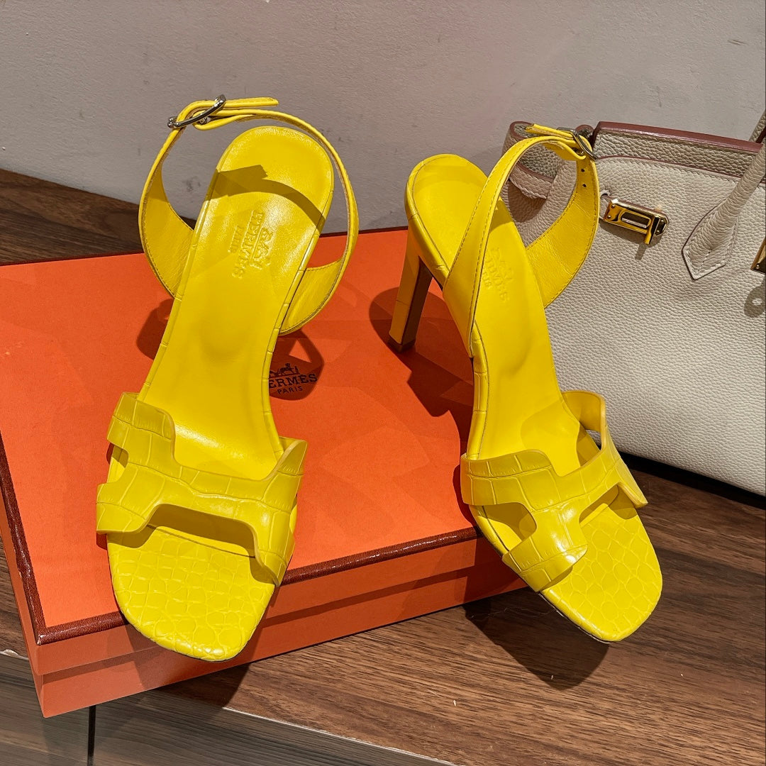 SLINGBACK ETERNITE 105 YELLOW LAMBSKIN AND CROCODILE LEATHER