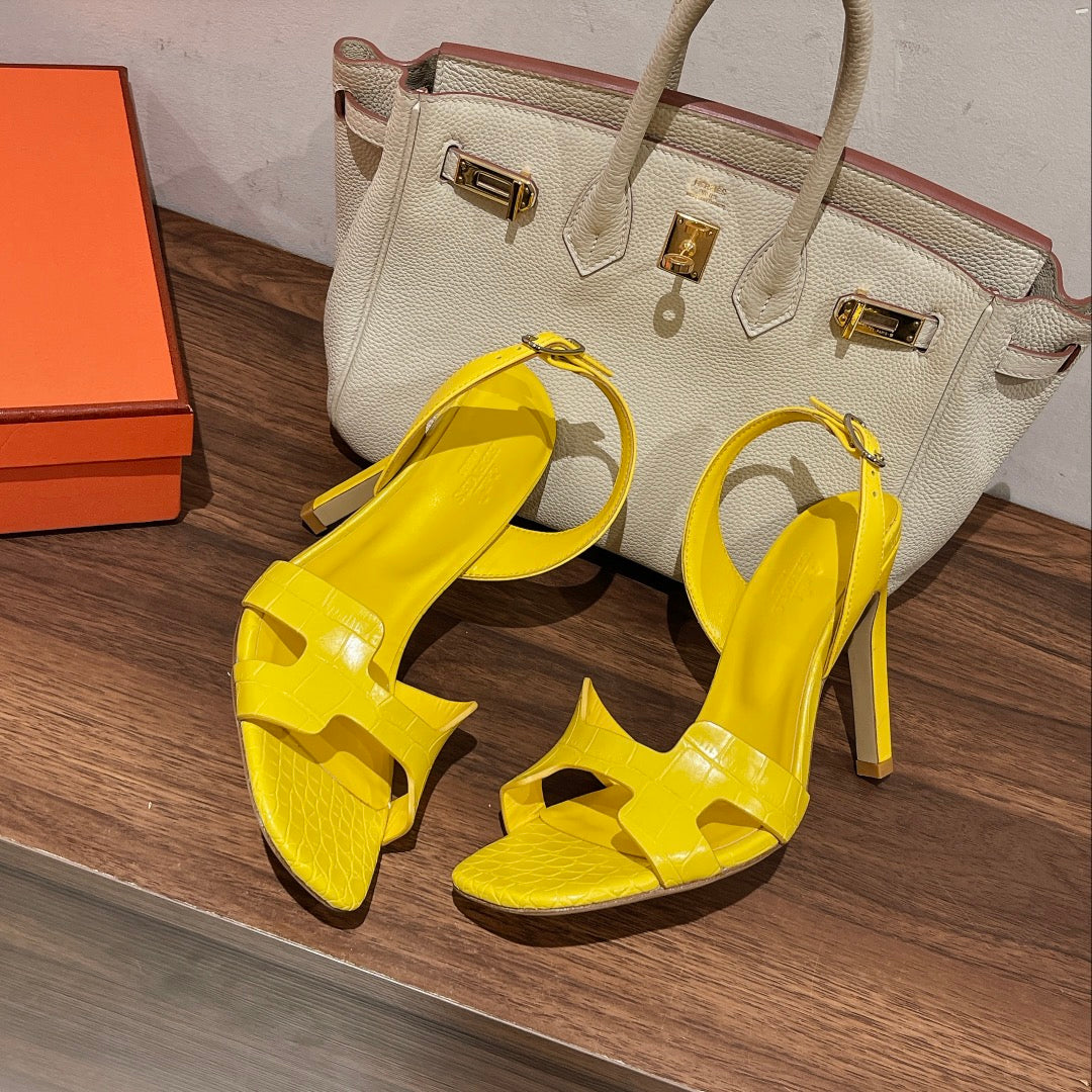 SLINGBACK ETERNITE 105 YELLOW LAMBSKIN AND CROCODILE LEATHER