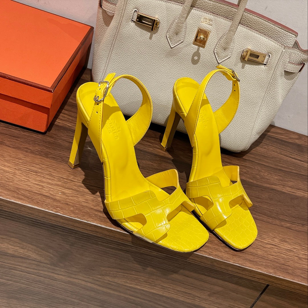 SLINGBACK ETERNITE 105 YELLOW LAMBSKIN AND CROCODILE LEATHER