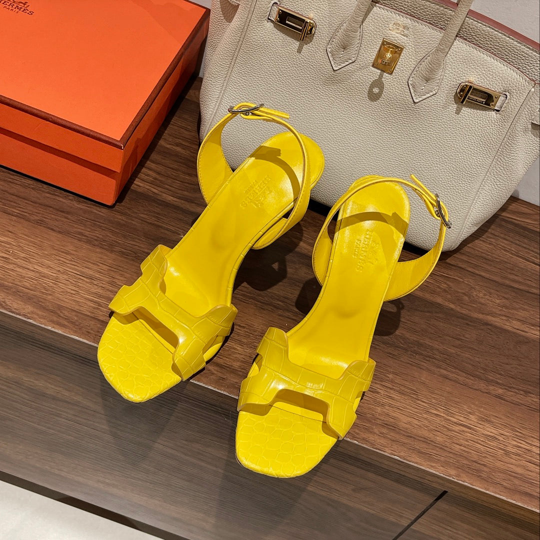 SLINGBACK ETERNITE 105 YELLOW LAMBSKIN AND CROCODILE LEATHER