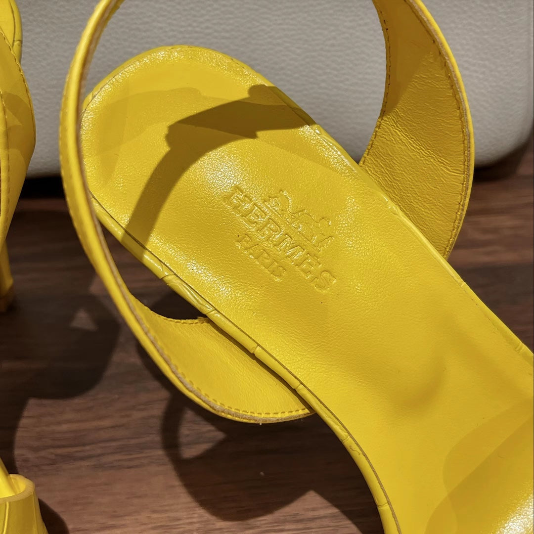 SLINGBACK ETERNITE 105 YELLOW LAMBSKIN AND CROCODILE LEATHER