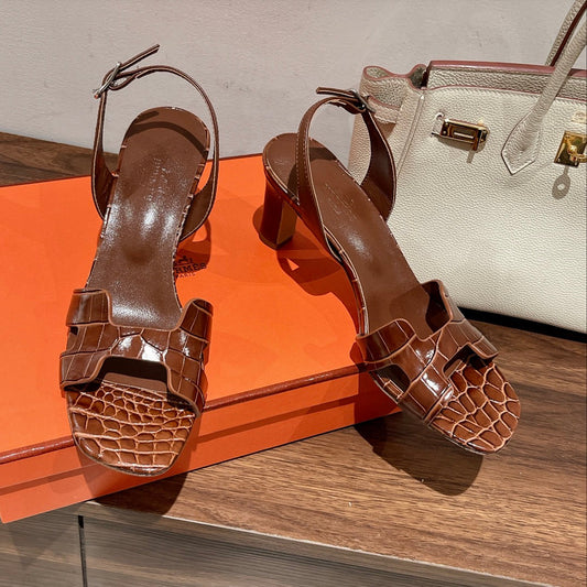 SLINGBACK ETERNITE 75 BROWN LAMBSKIN AND CROCODILE LEATHER