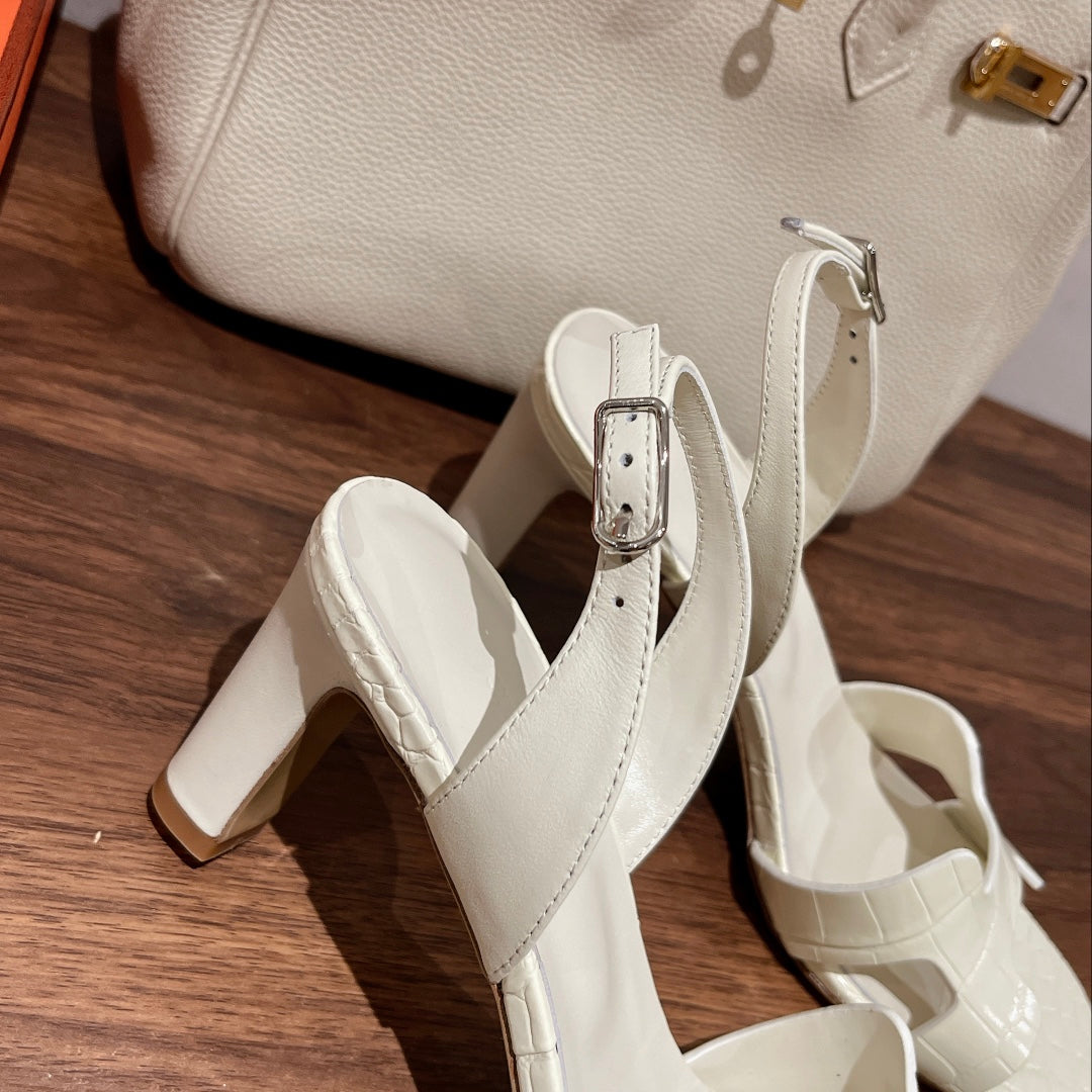 SLINGBACK ETERNITE 75 WHITE LAMBSKIN AND CROCODILE LEATHER