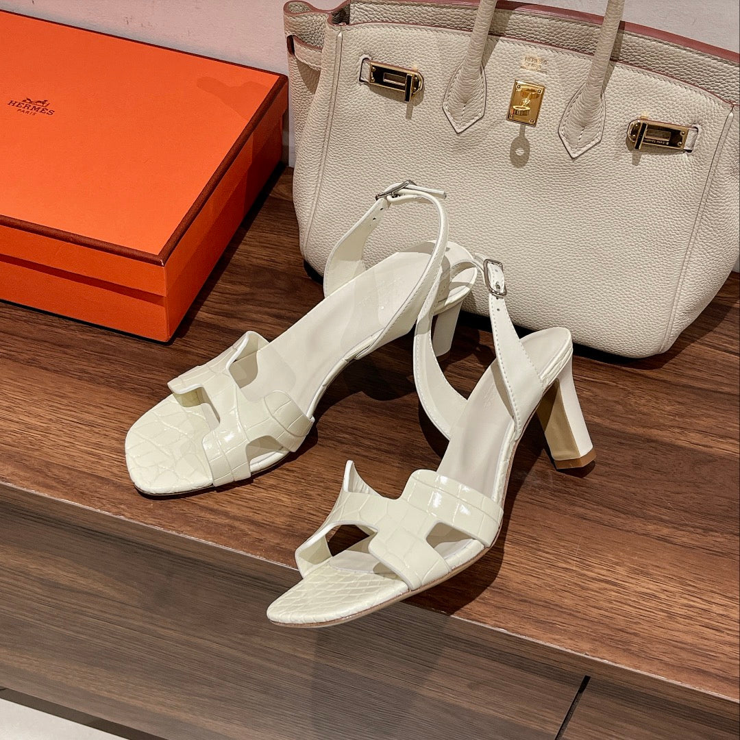 SLINGBACK ETERNITE 75 WHITE LAMBSKIN AND CROCODILE LEATHER