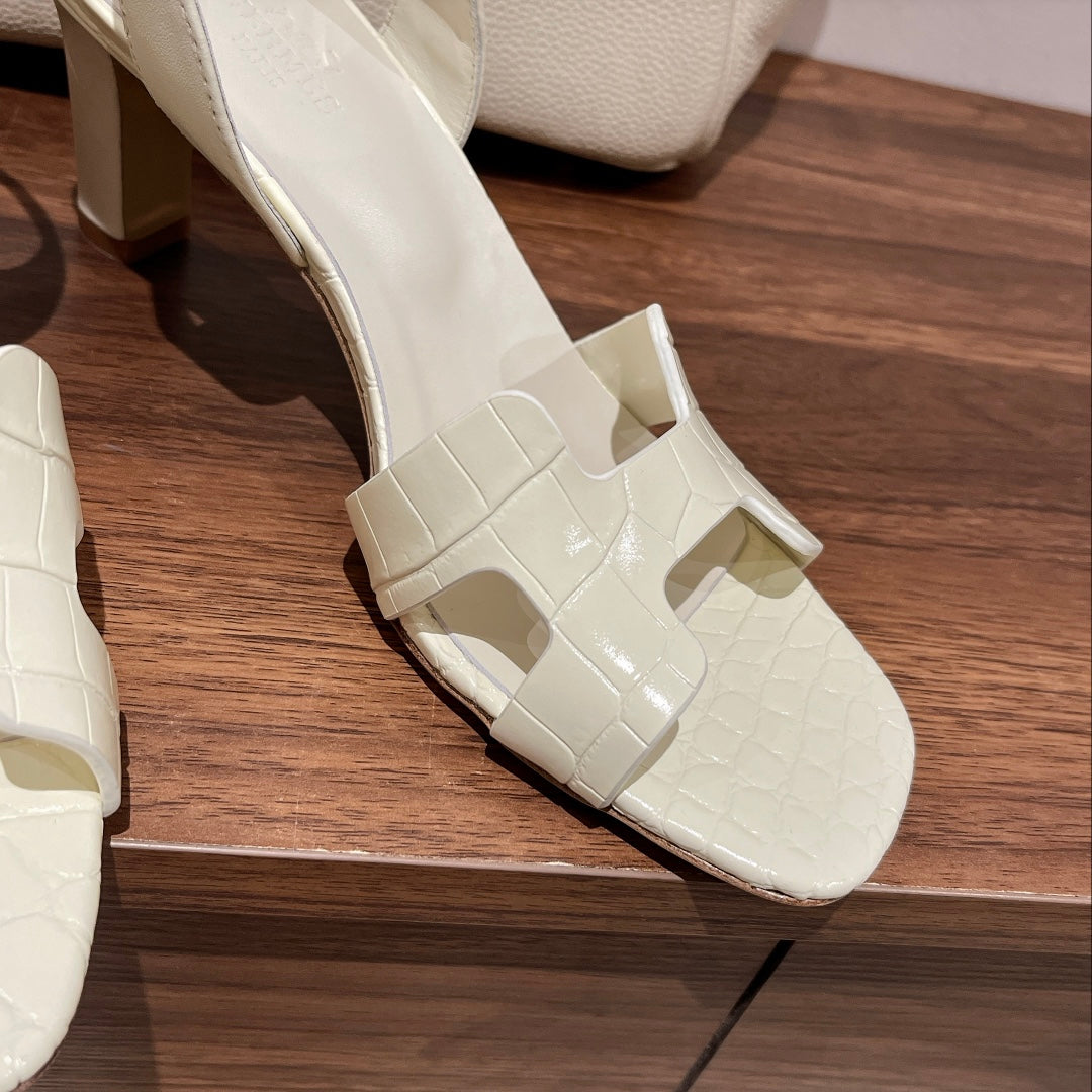 SLINGBACK ETERNITE 75 WHITE LAMBSKIN AND CROCODILE LEATHER