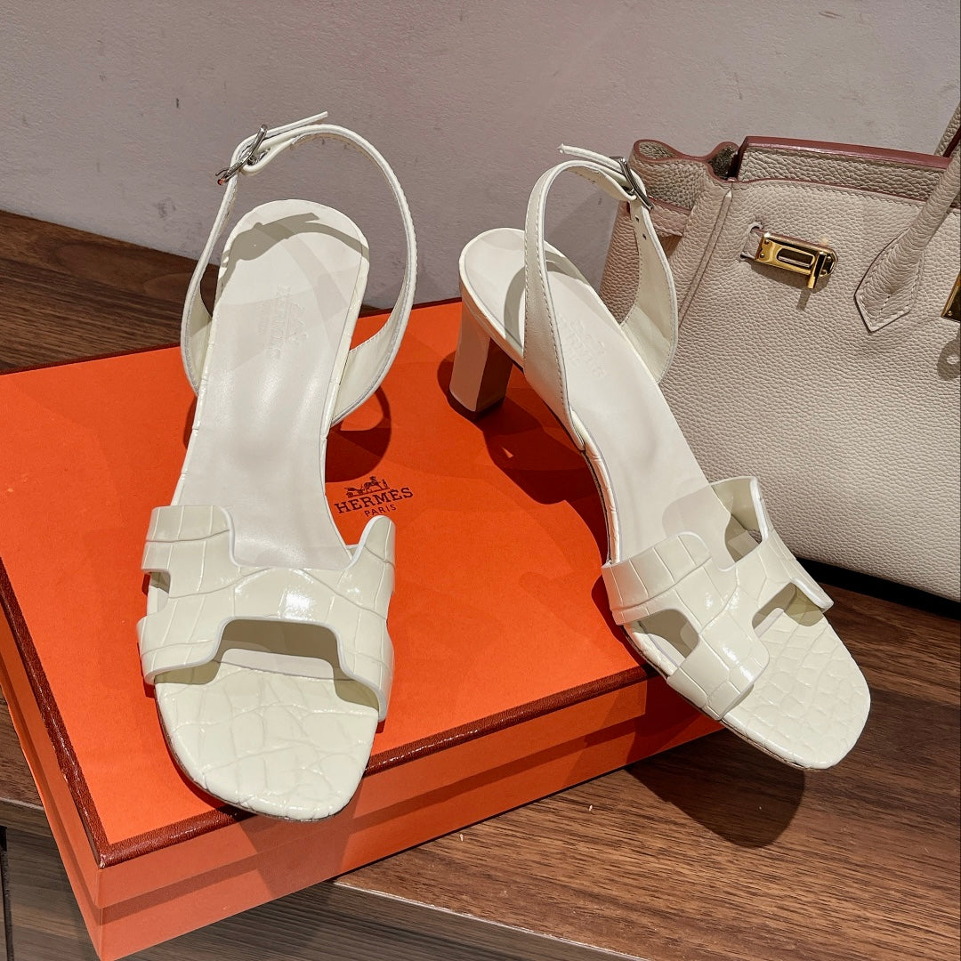 SLINGBACK ETERNITE 75 WHITE LAMBSKIN AND CROCODILE LEATHER