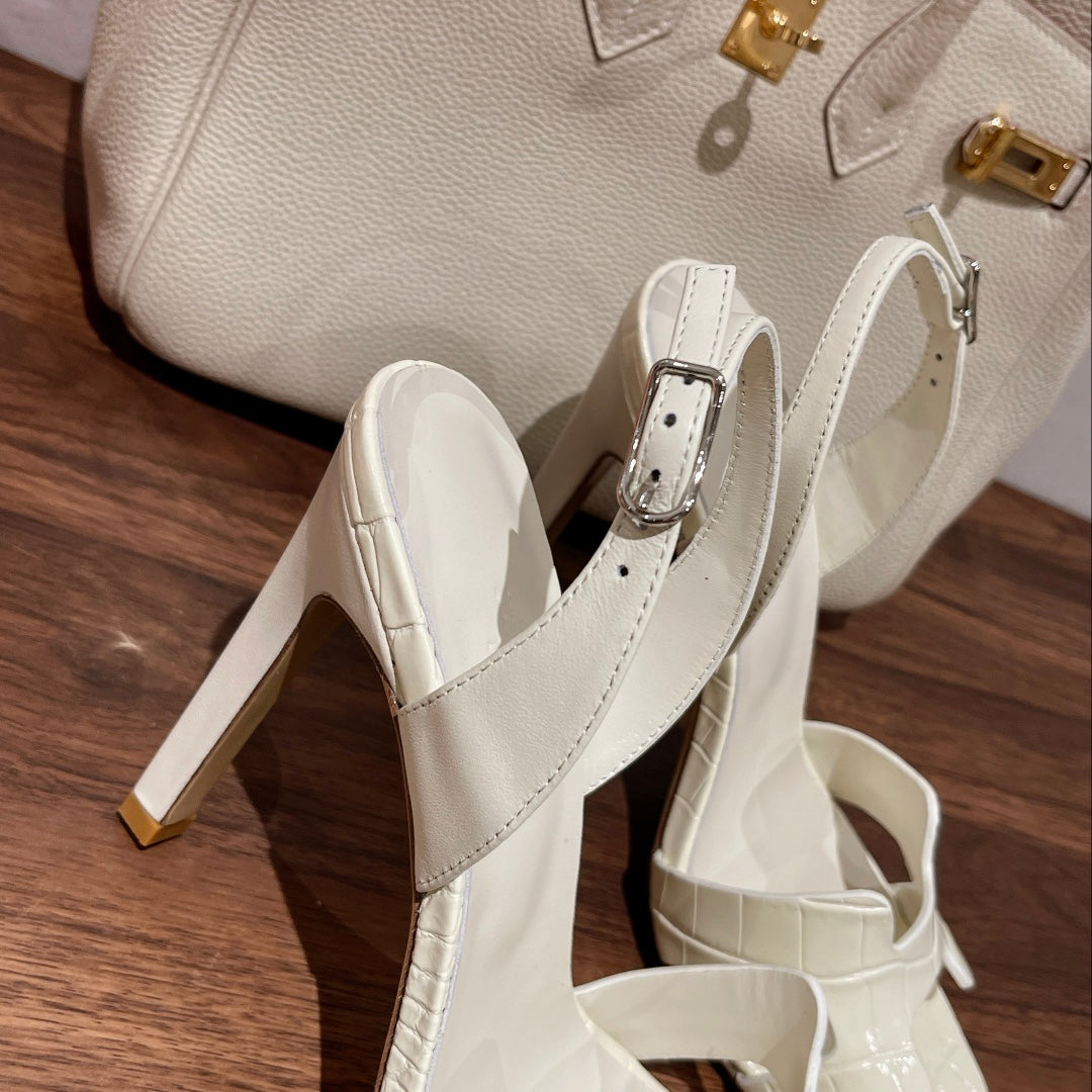 SLINGBACK  ETERNITE 105 WHITE LAMBSKIN AND CROCODILE LEATHER