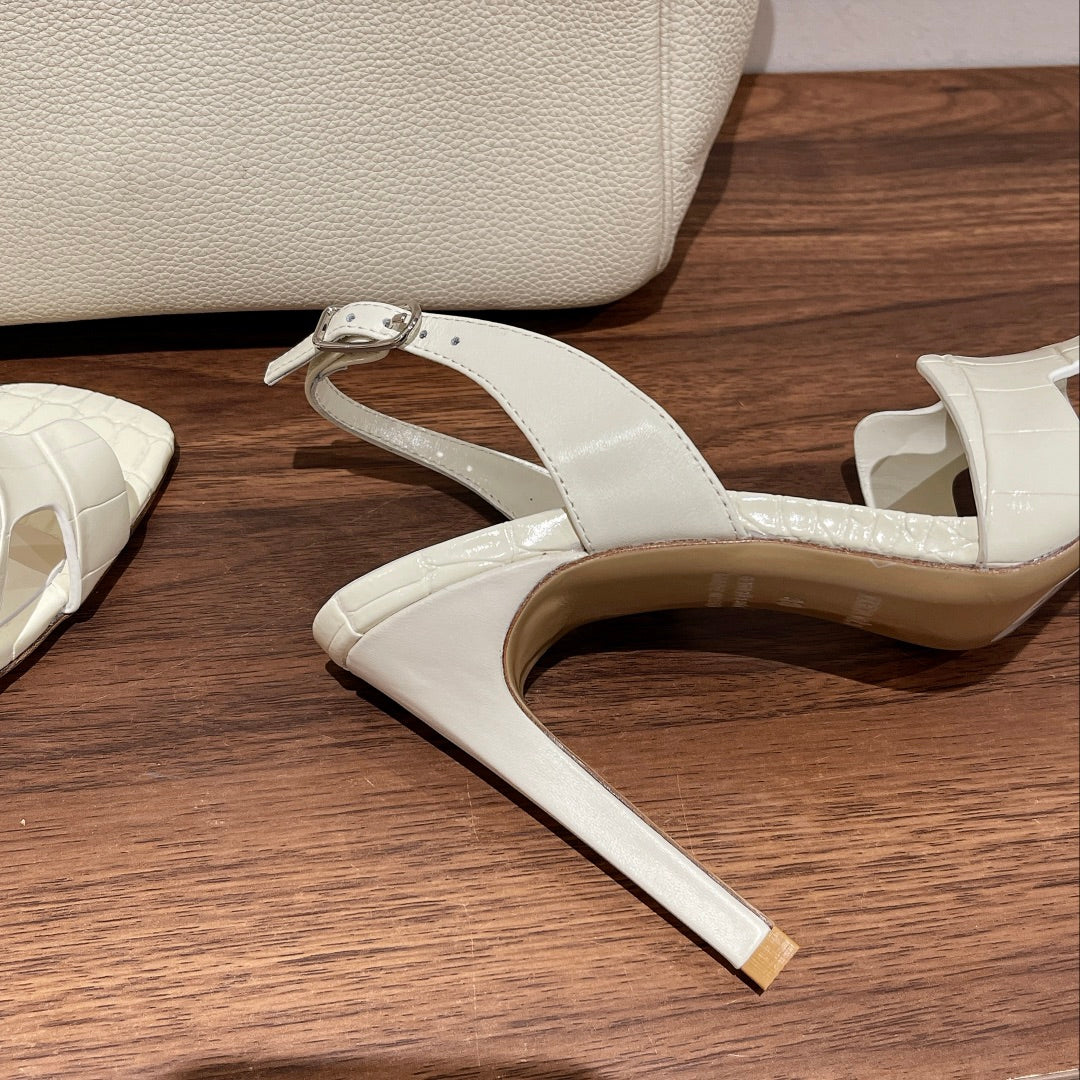 SLINGBACK  ETERNITE 105 WHITE LAMBSKIN AND CROCODILE LEATHER