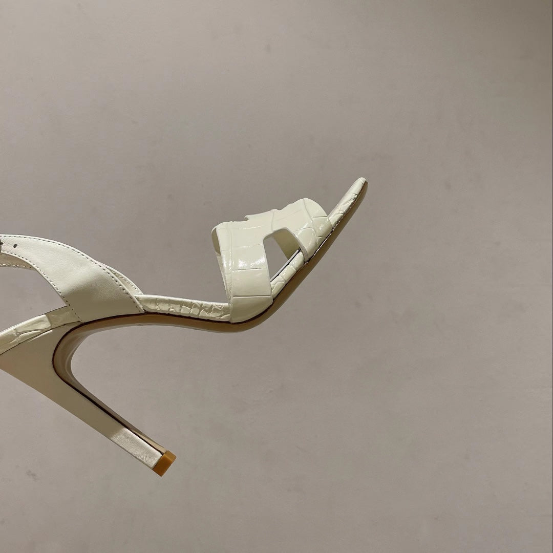 SLINGBACK  ETERNITE 105 WHITE LAMBSKIN AND CROCODILE LEATHER