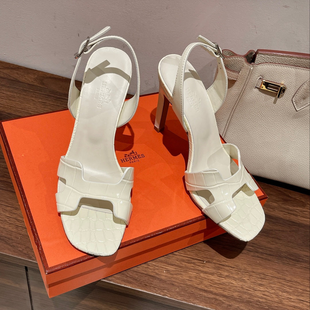 SLINGBACK  ETERNITE 105 WHITE LAMBSKIN AND CROCODILE LEATHER