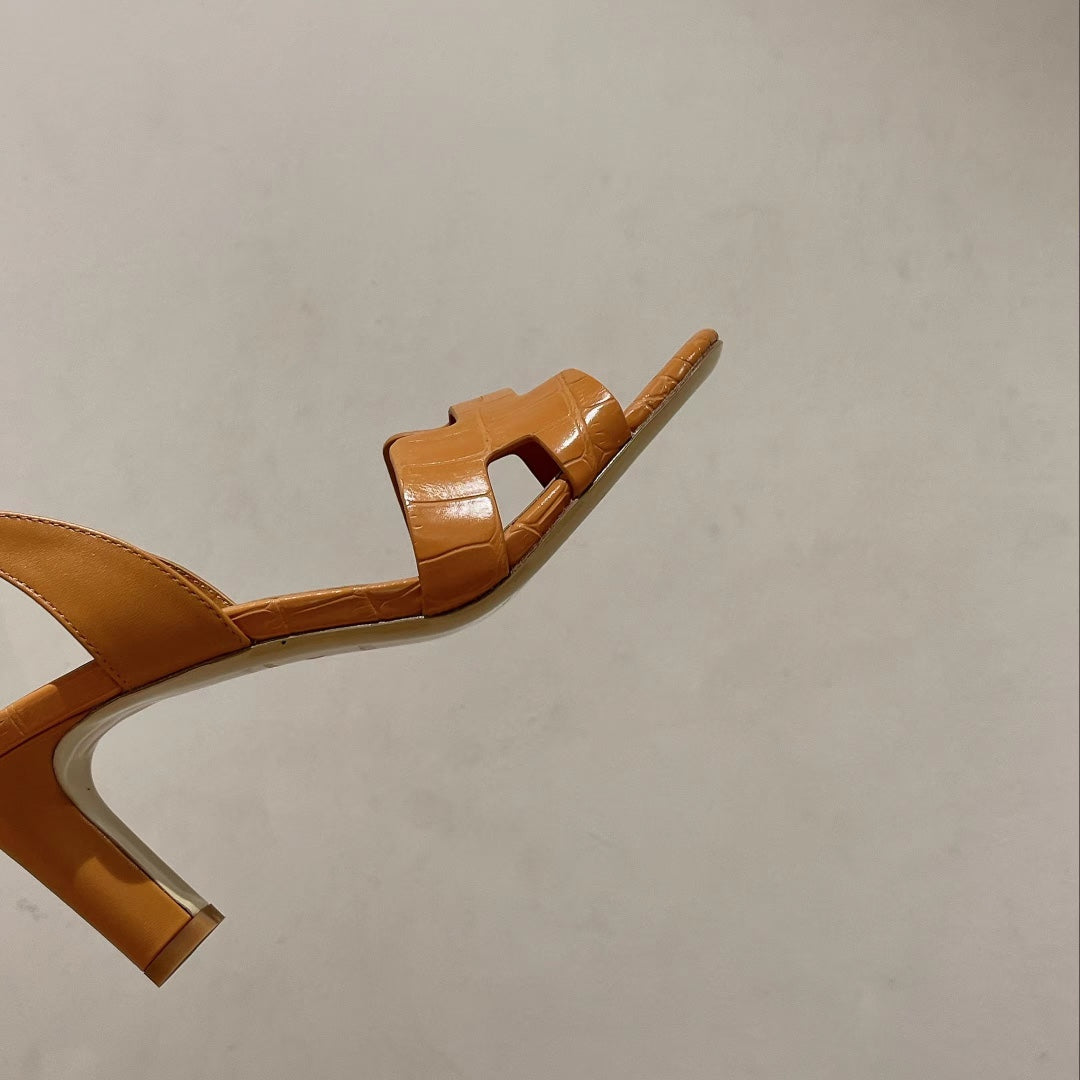 SLINGBACK ETERNITE 75 CARAMEL LAMBSKIN AND CROCODILE LEATHER