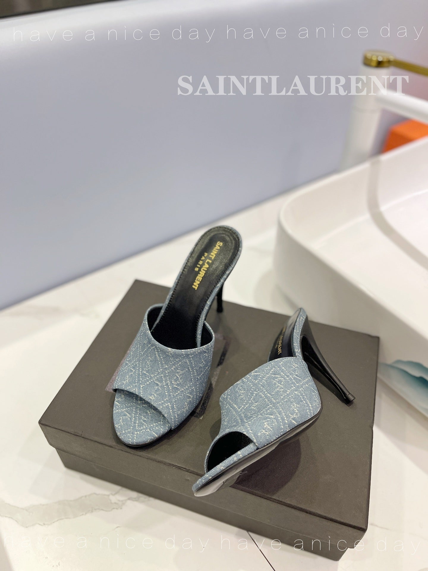 SL GOLDIE MULES STONE COLOR DENIM