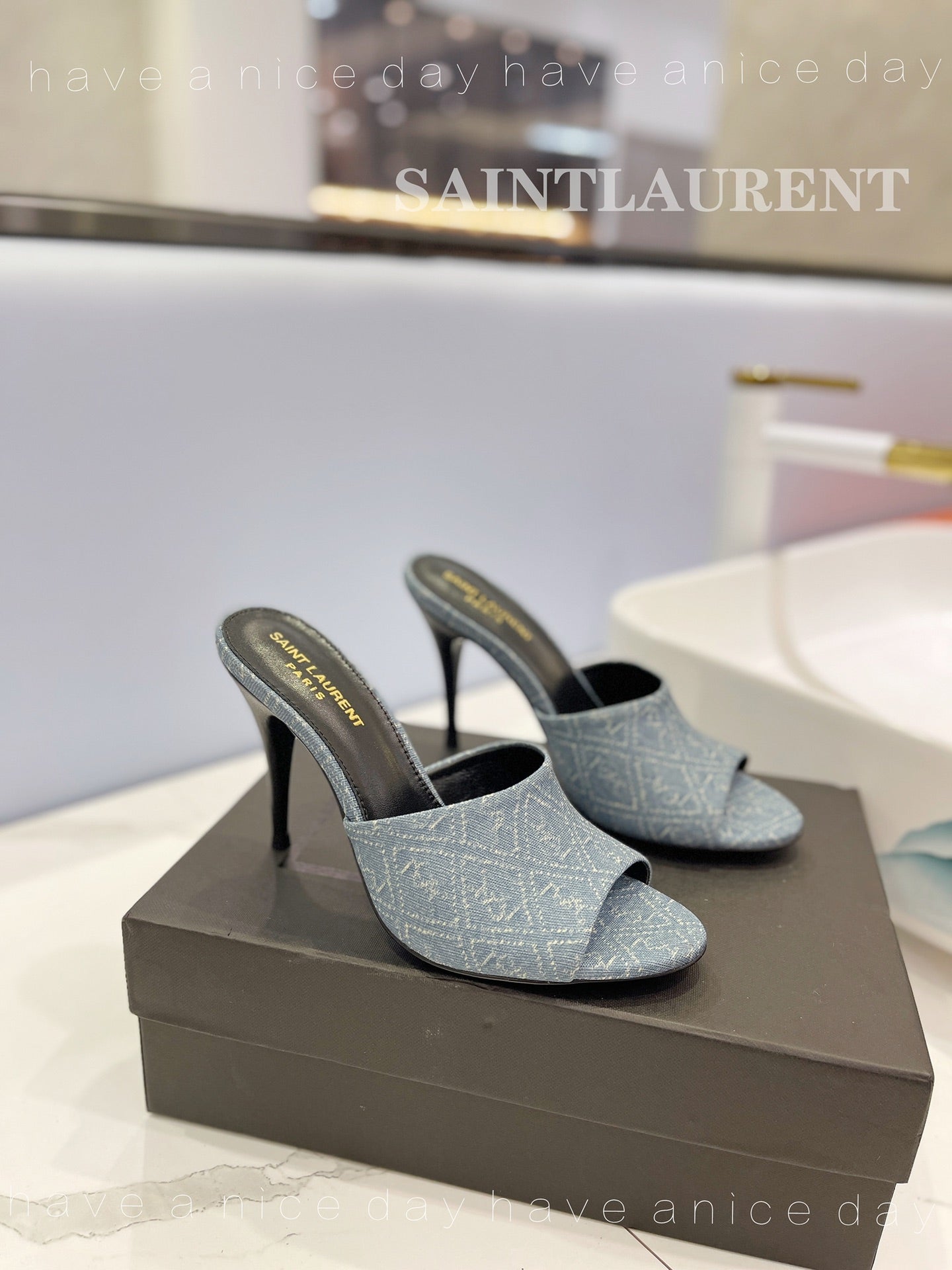 SL GOLDIE MULES STONE COLOR DENIM