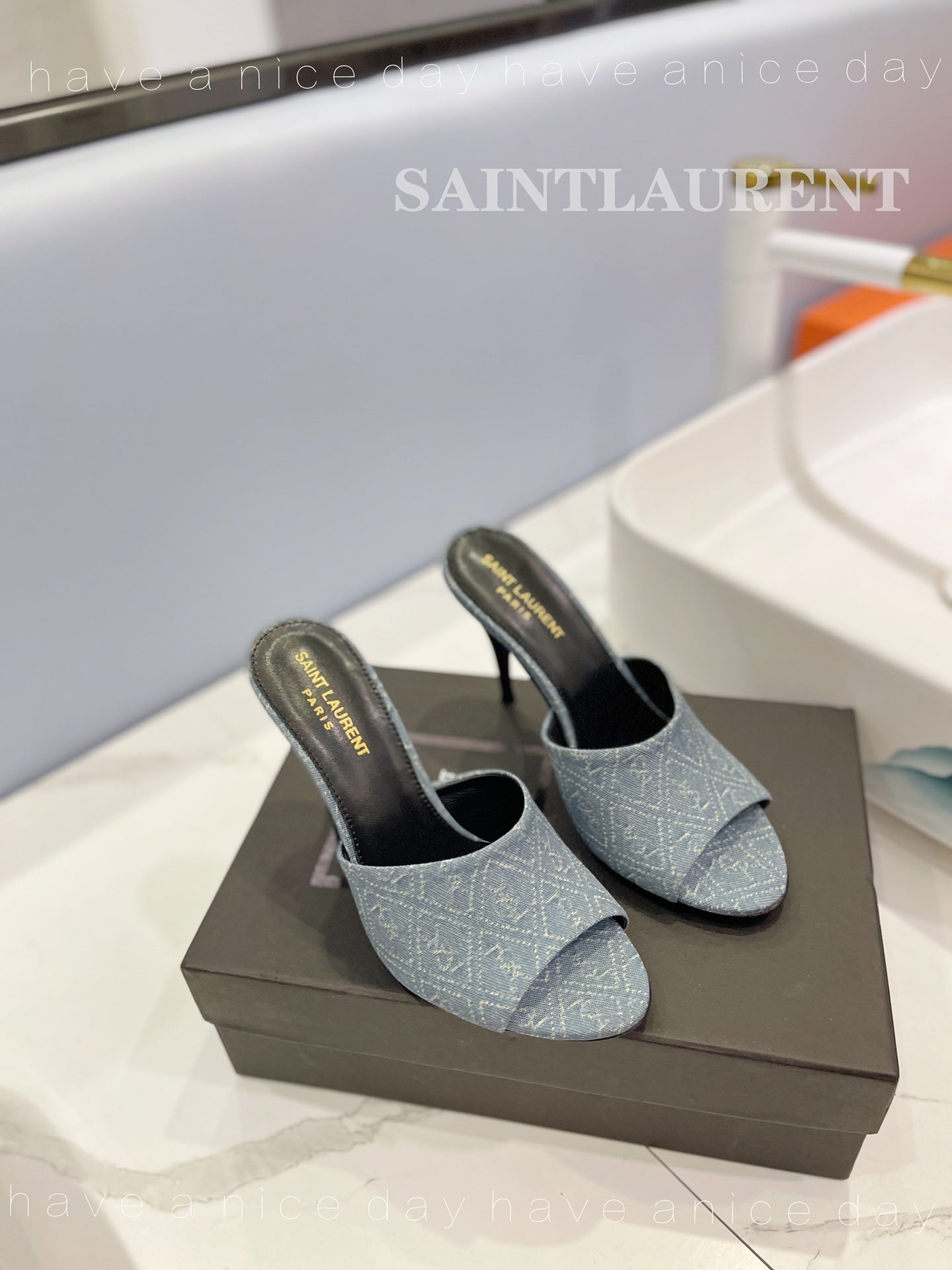 SL GOLDIE MULES STONE COLOR DENIM