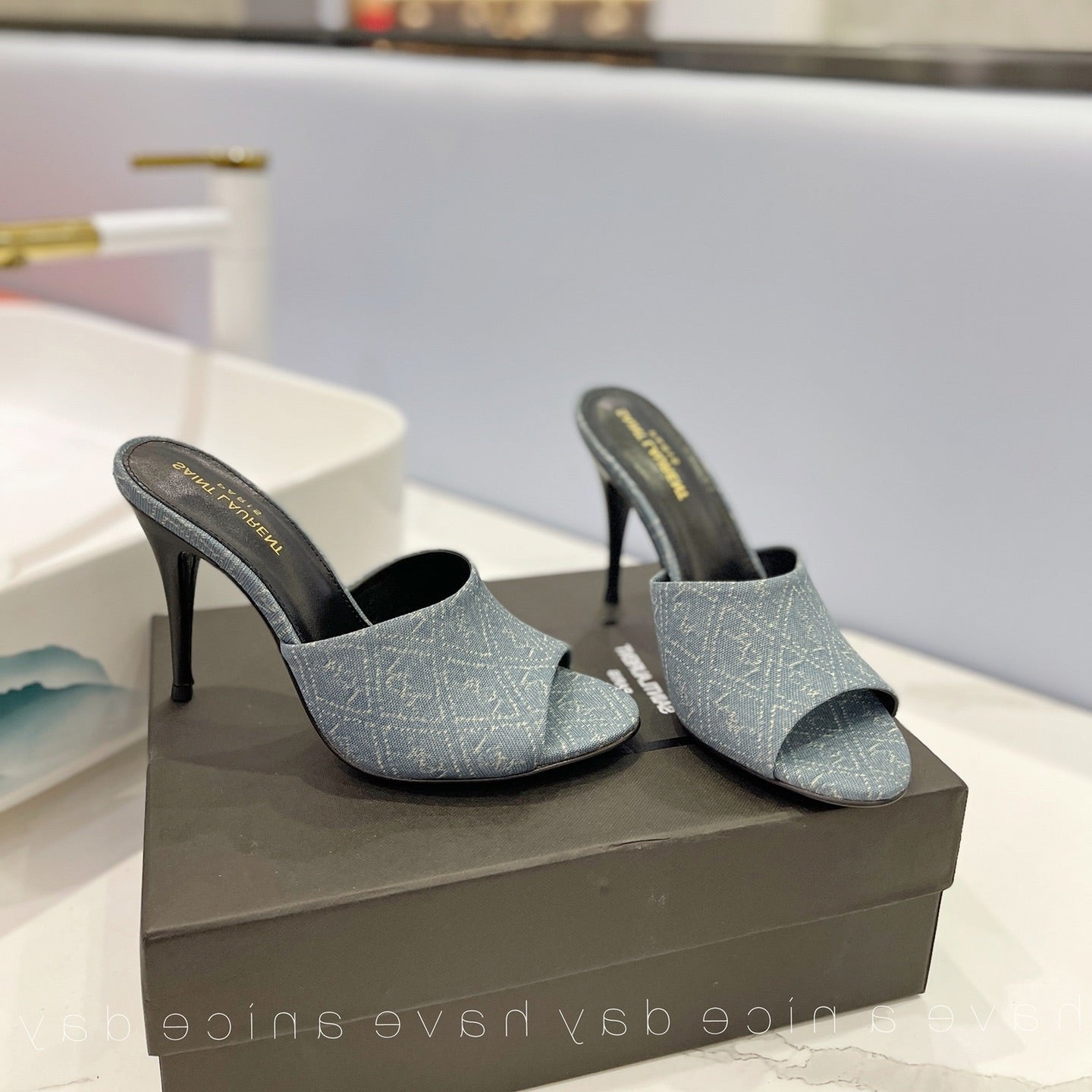 SL GOLDIE MULES STONE COLOR DENIM