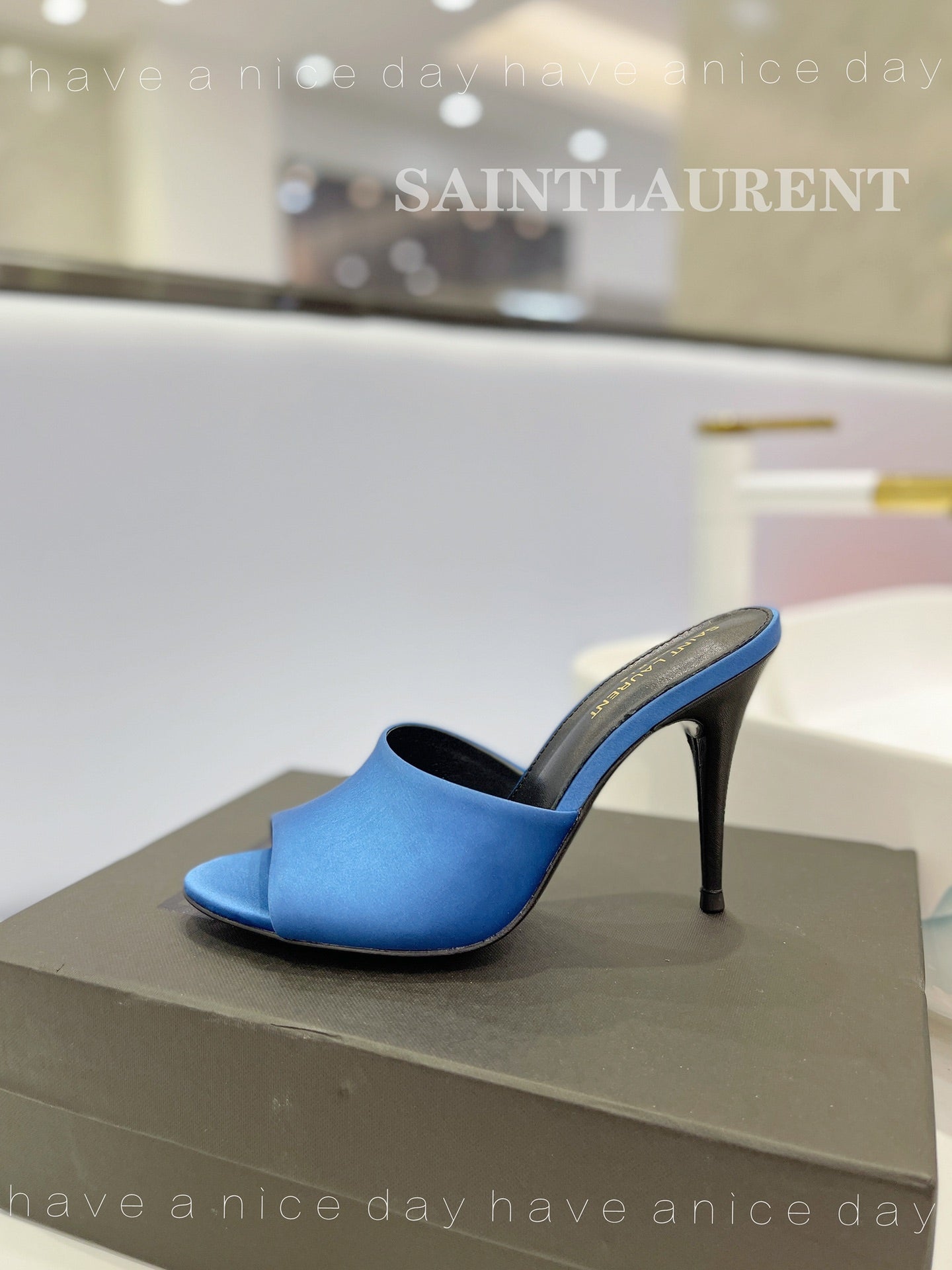 SL GOLDIE MULES COBALT SATIN