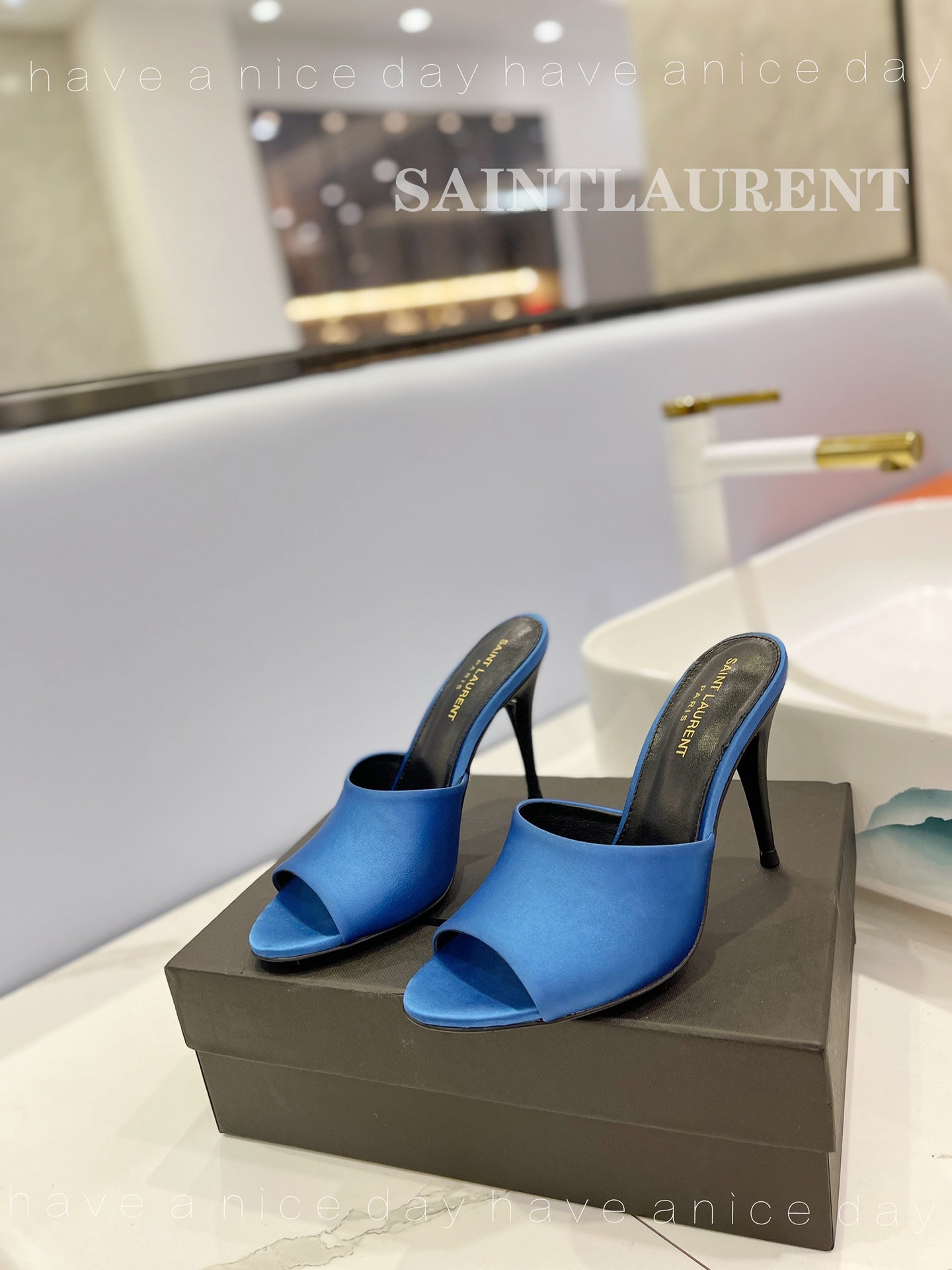 SL GOLDIE MULES COBALT SATIN