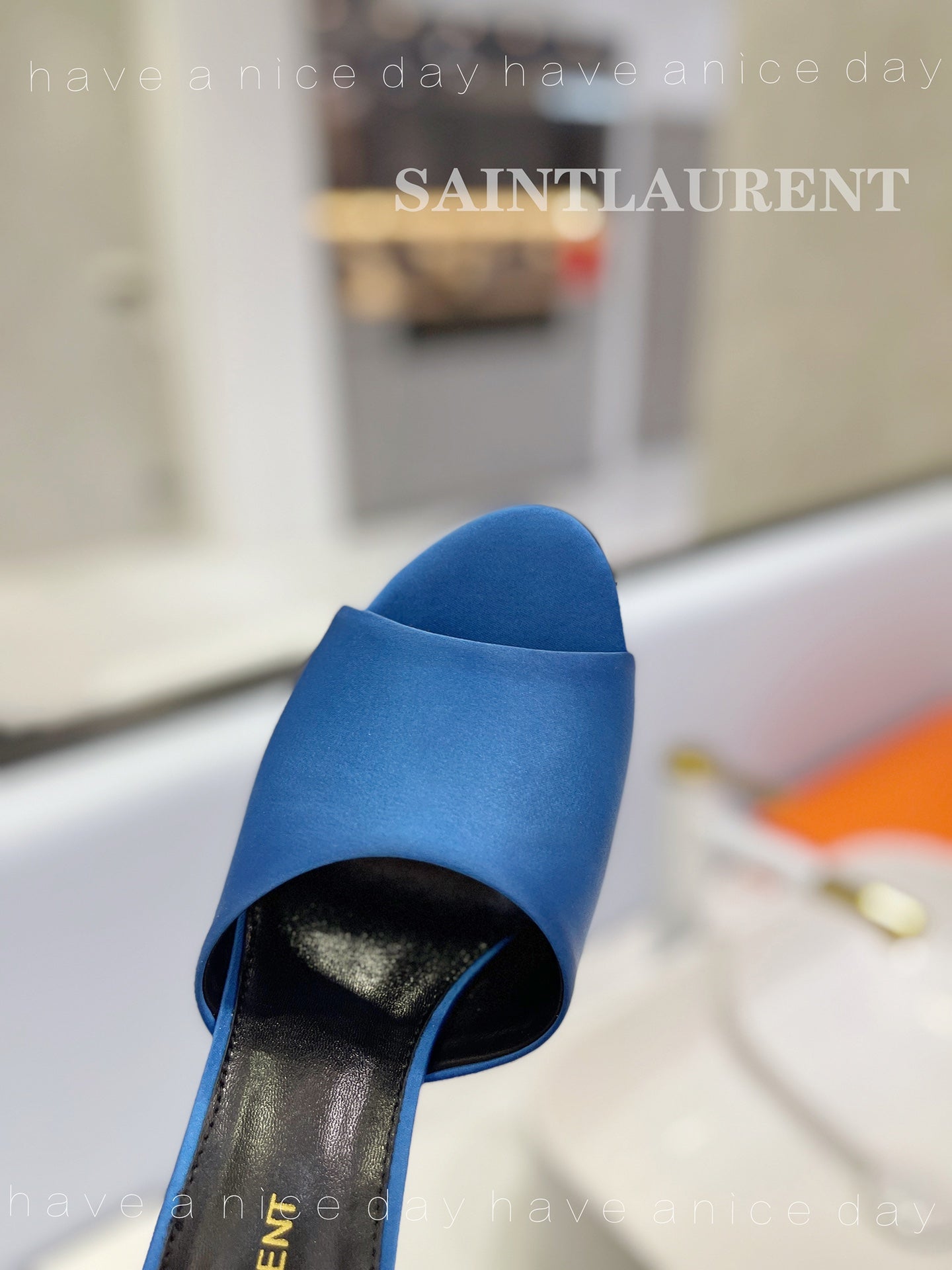 SL GOLDIE MULES COBALT SATIN