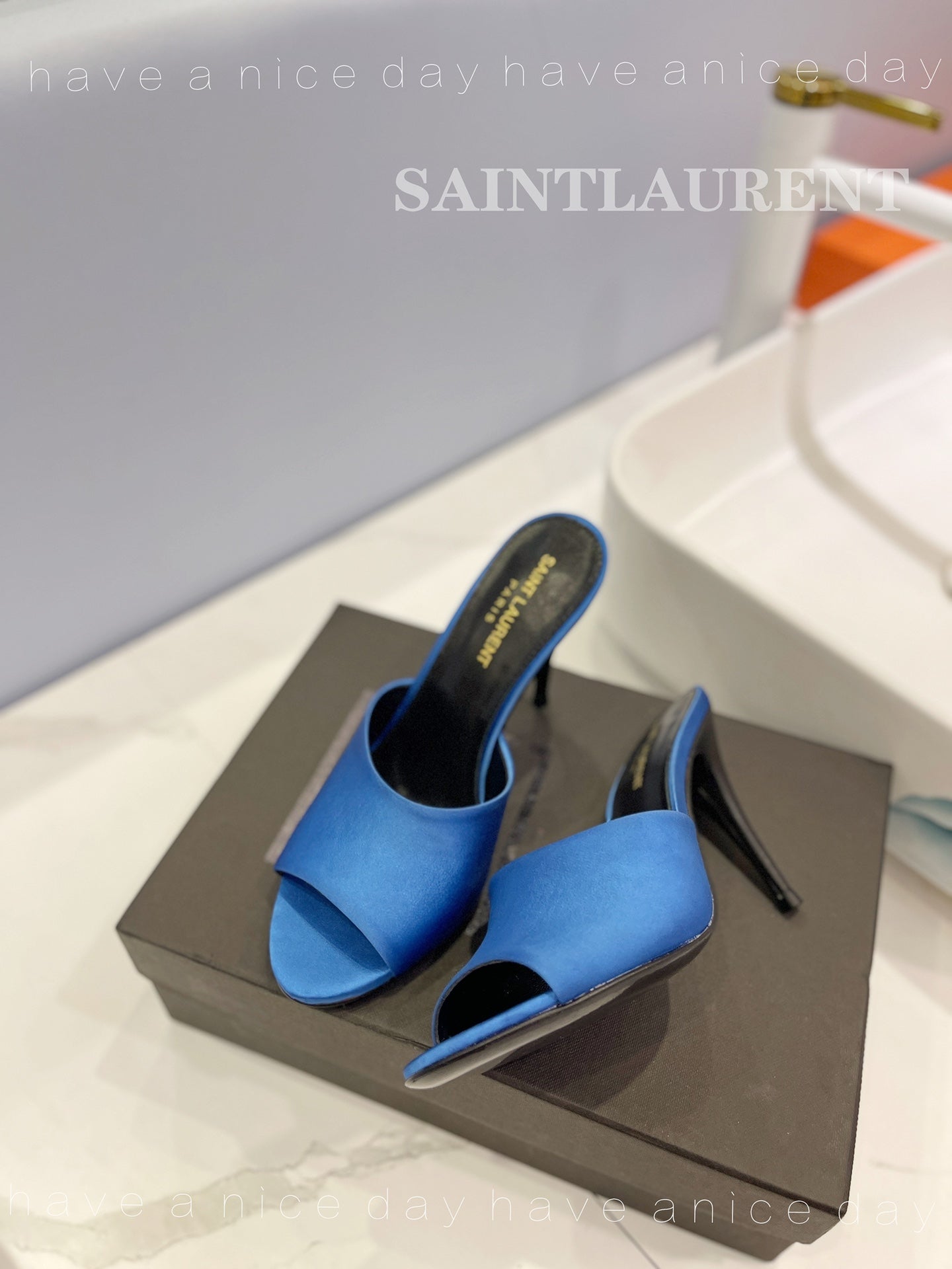 SL GOLDIE MULES COBALT SATIN