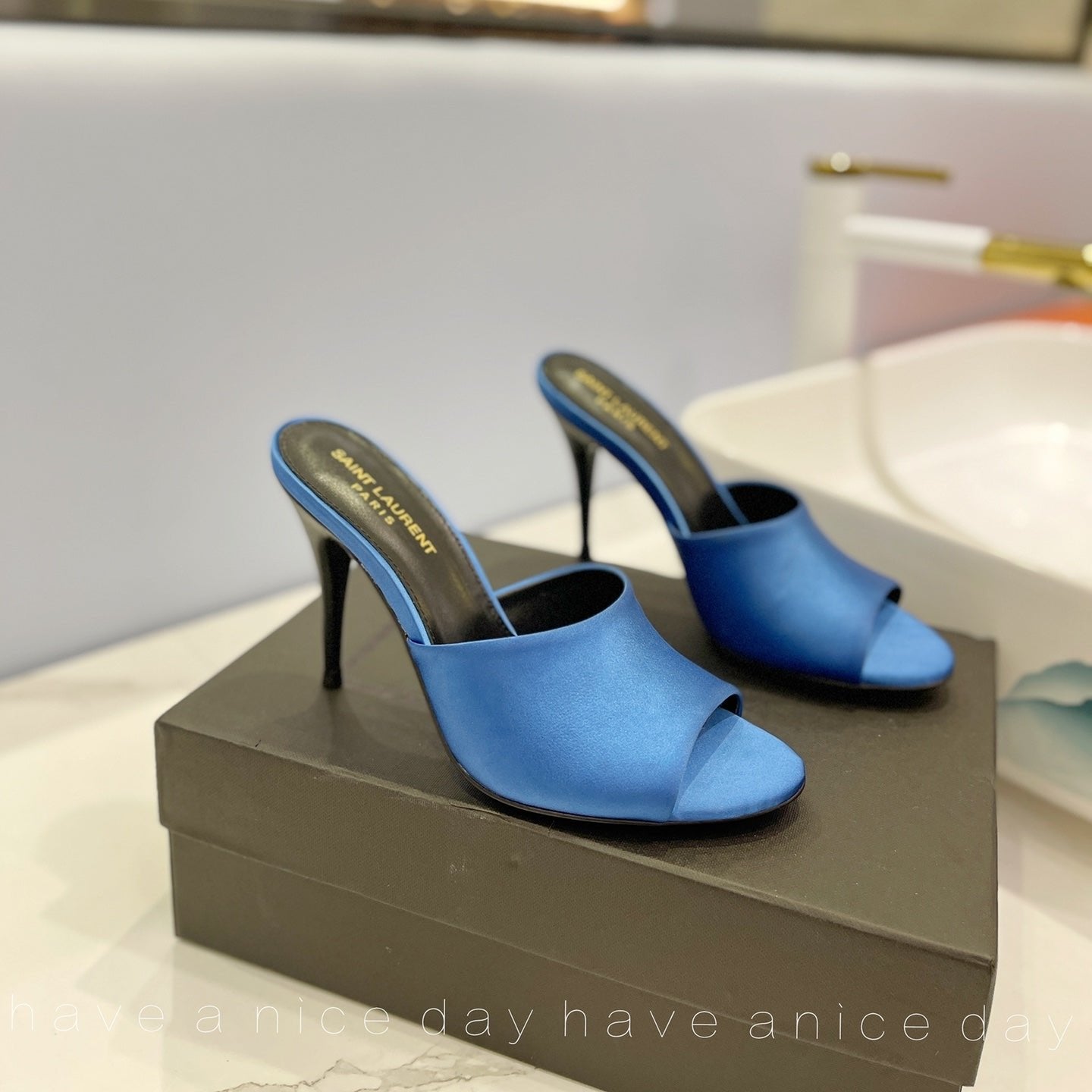 SL GOLDIE MULES COBALT SATIN