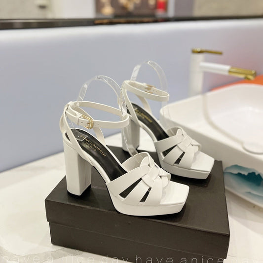 SL TRIBUTE FLATFORM SANDALS WHITE CALFSKIN