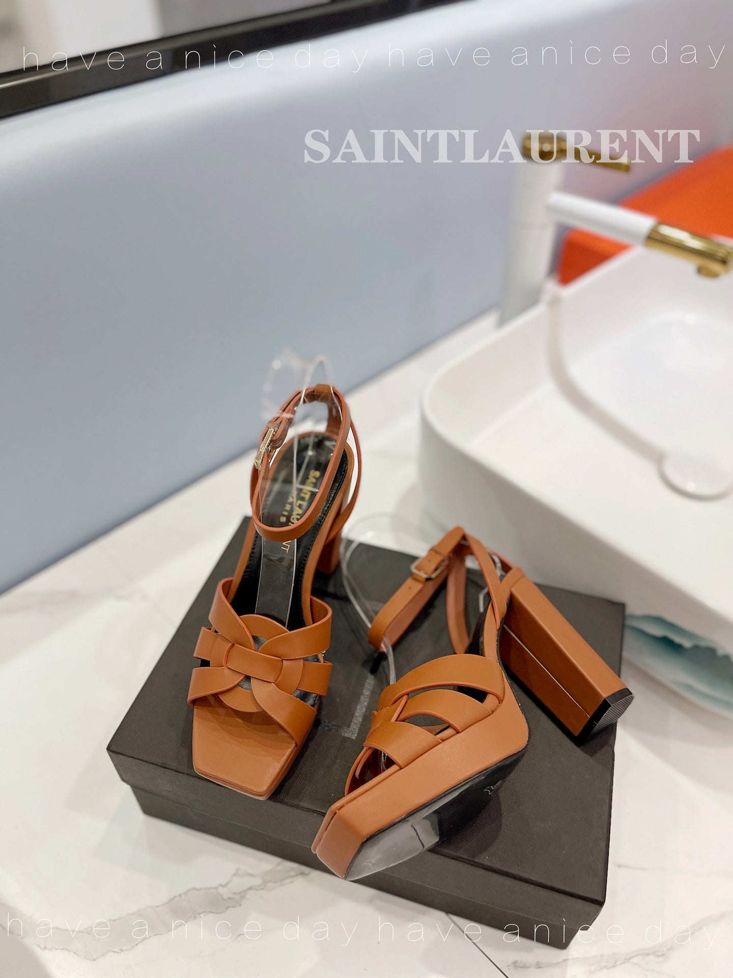 SL TRIBUTE FLATFORM SANDALS COPPER CALFSKIN