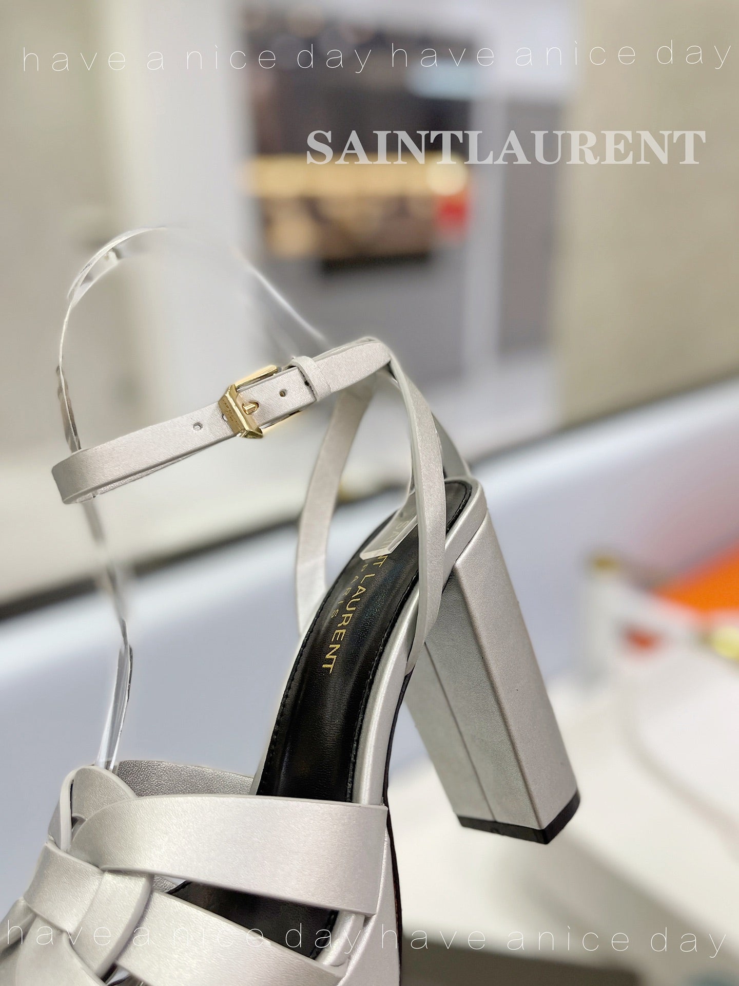 SL TRIBUTE FLATFORM SANDALS SILVER CALFSKIN