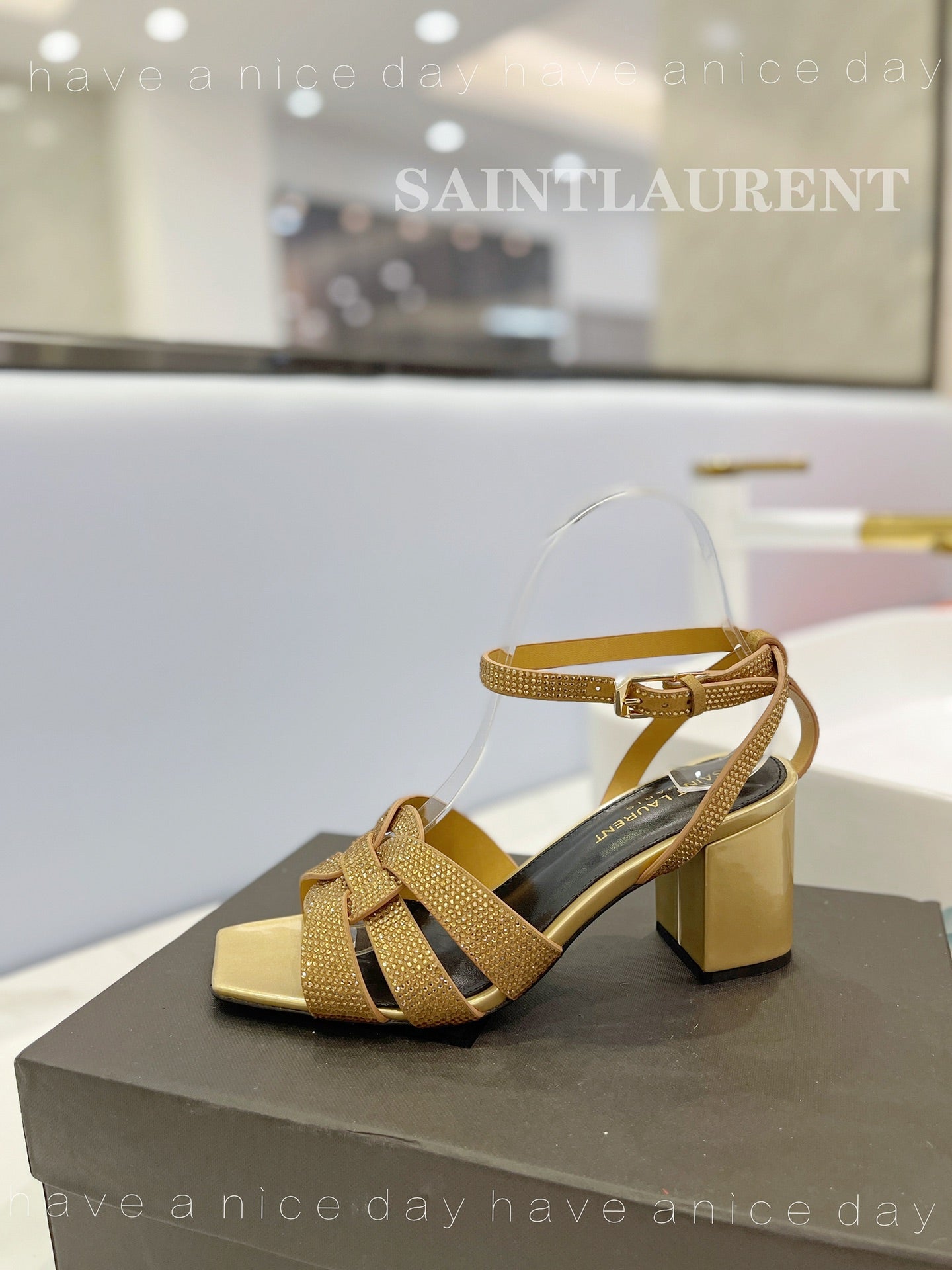 SL TRIBUTE CRYSTAL SANDALS GOLD CALFSKIN