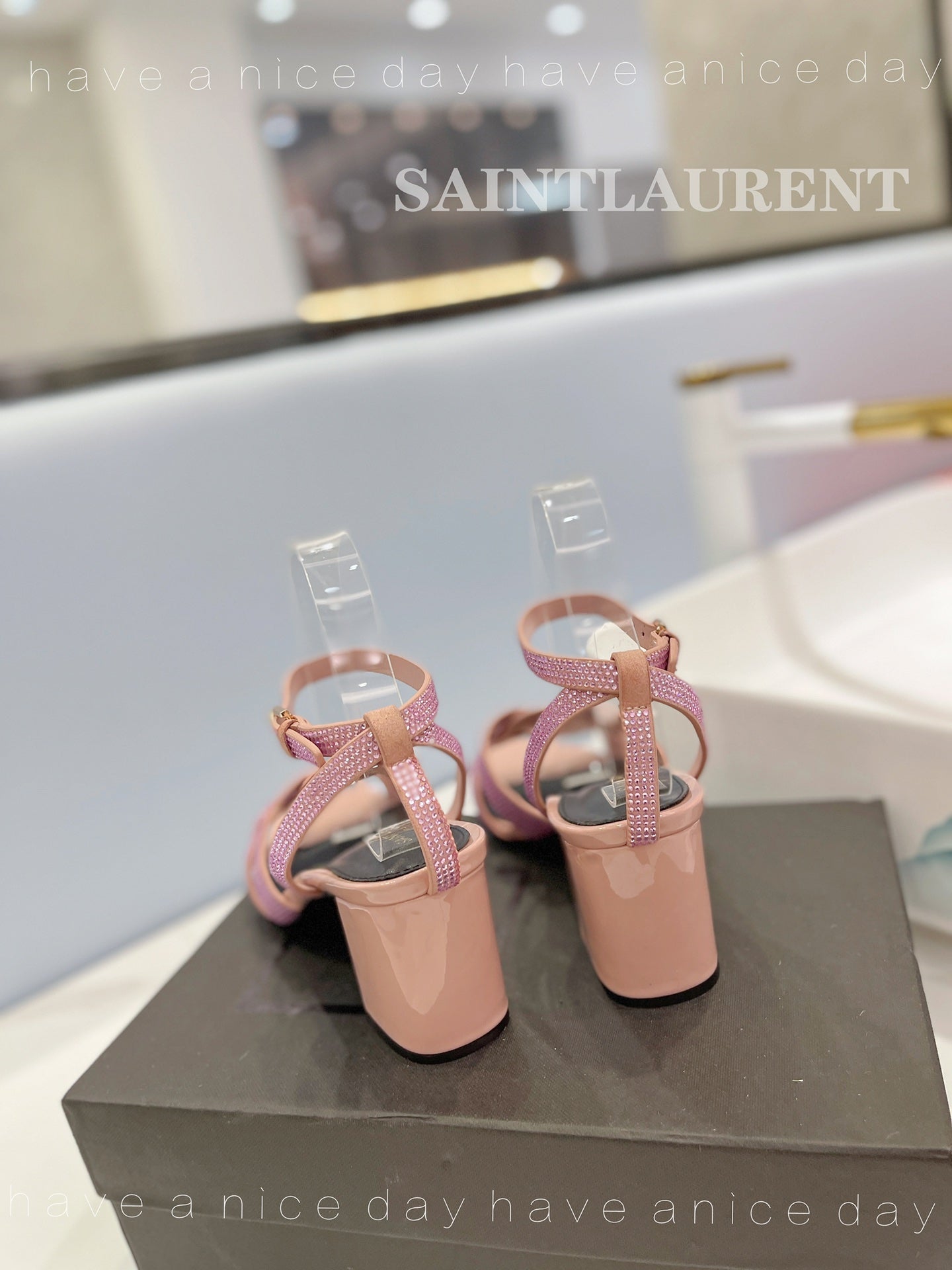 SL TRIBUTE CRYSTAL SANDALS PASTEL PINK CALFSKIN