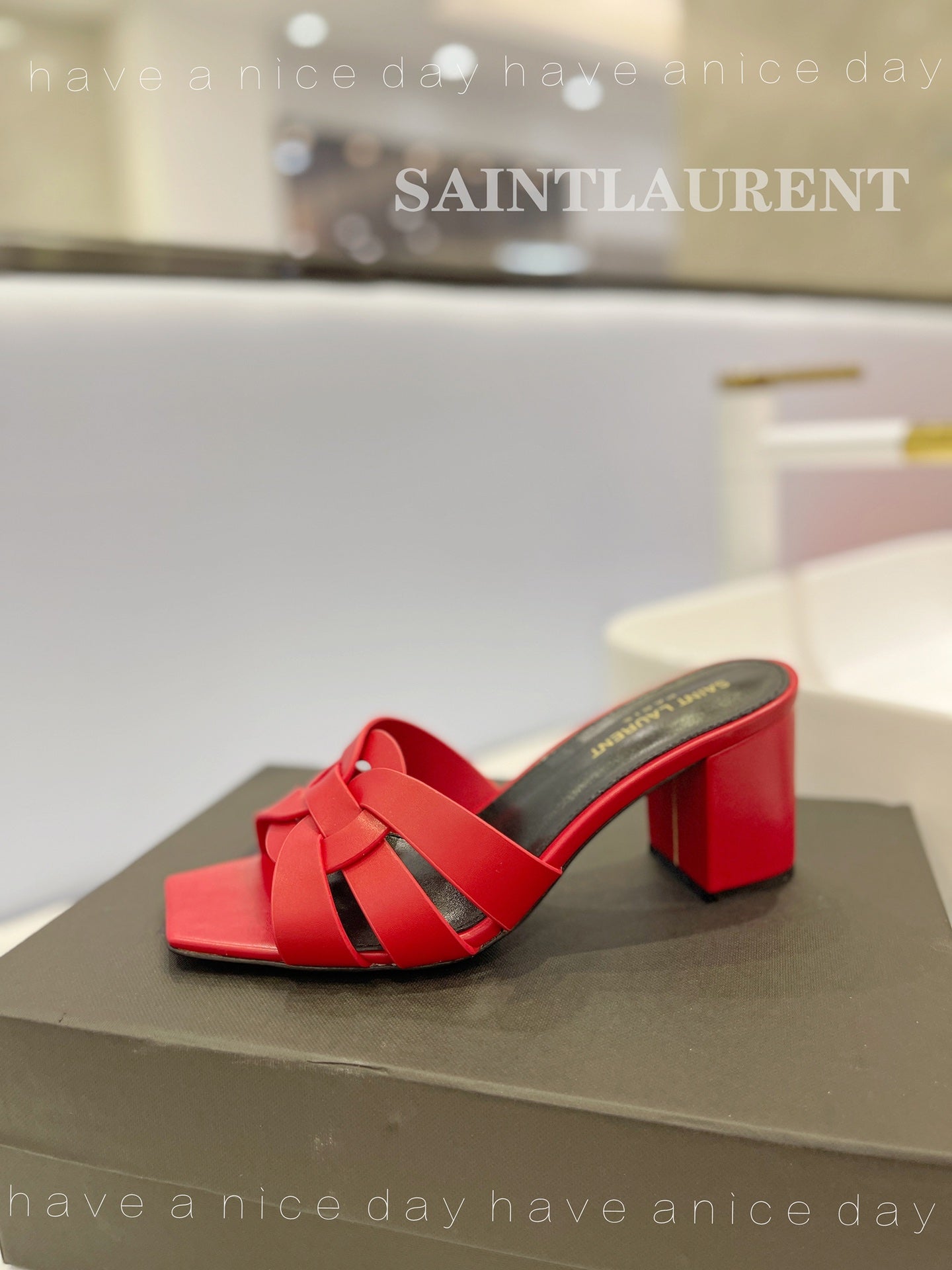 SL TRIBUTE MULES RED CALFSKIN