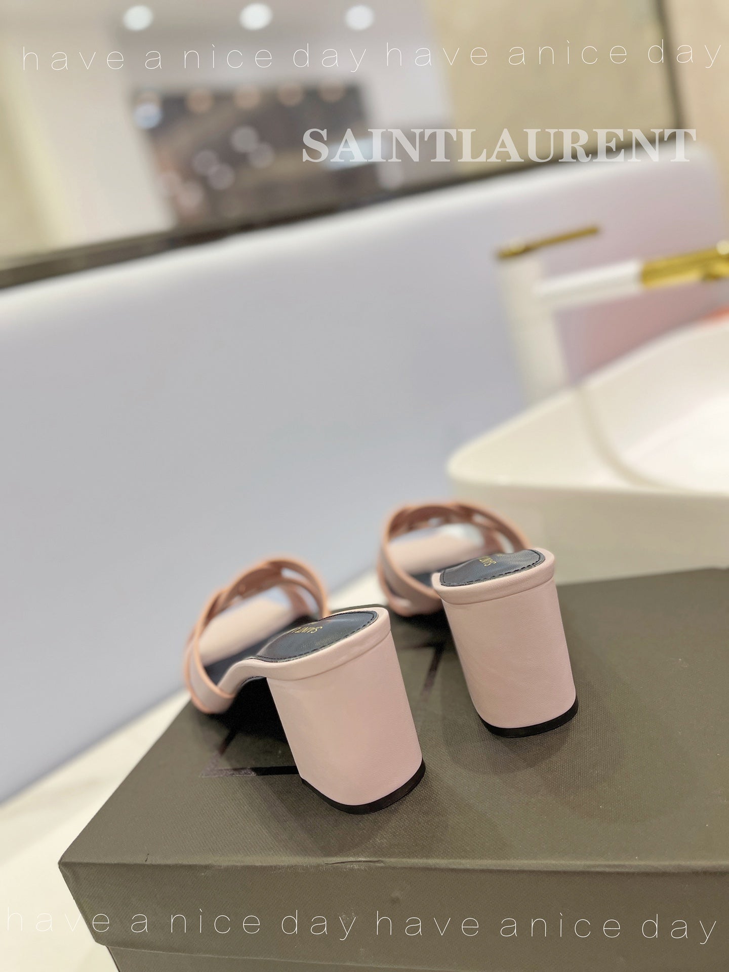 SL TRIBUTE MULES PASTEL PINK CALFSKIN