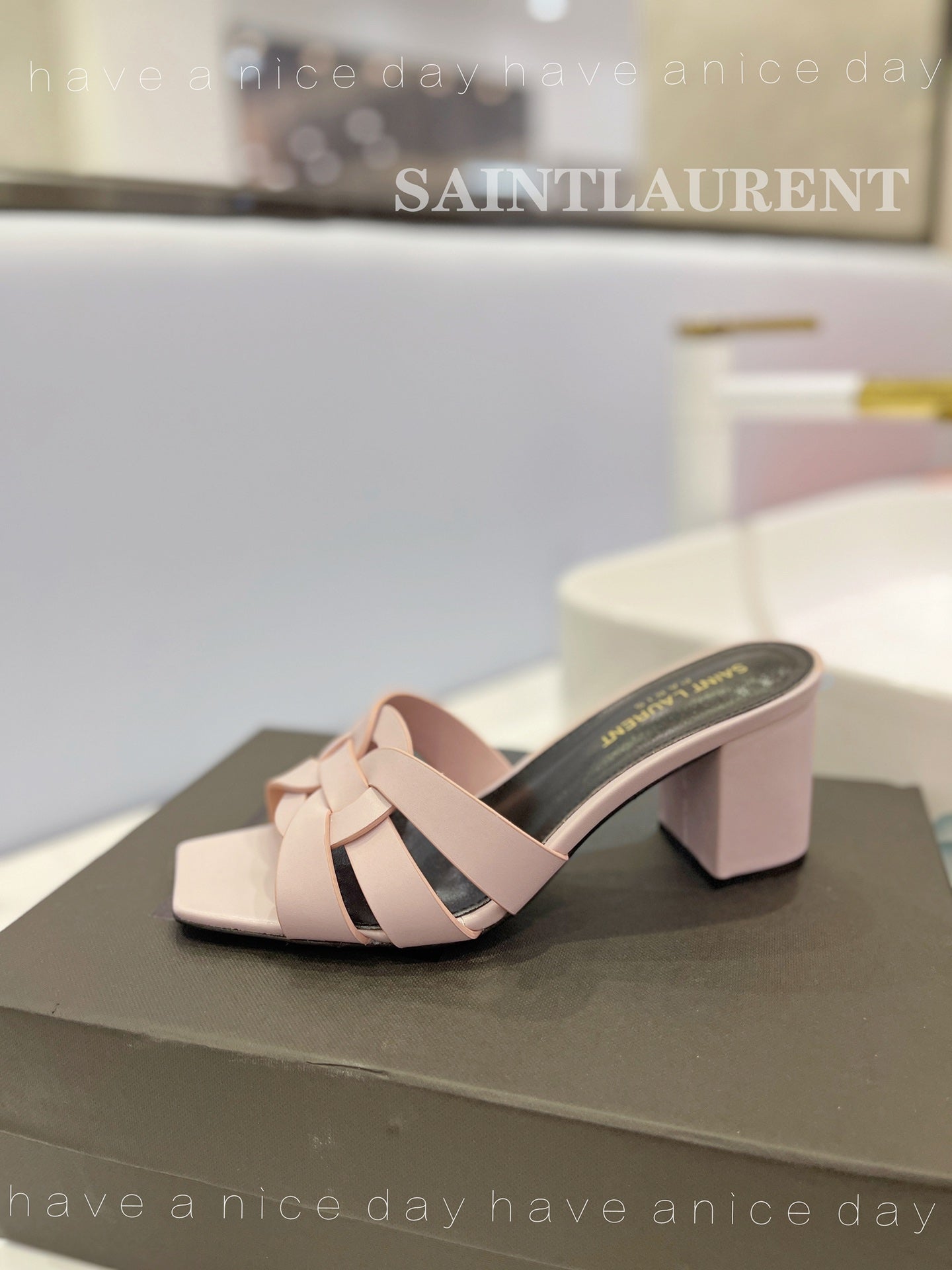 SL TRIBUTE MULES PASTEL PINK CALFSKIN