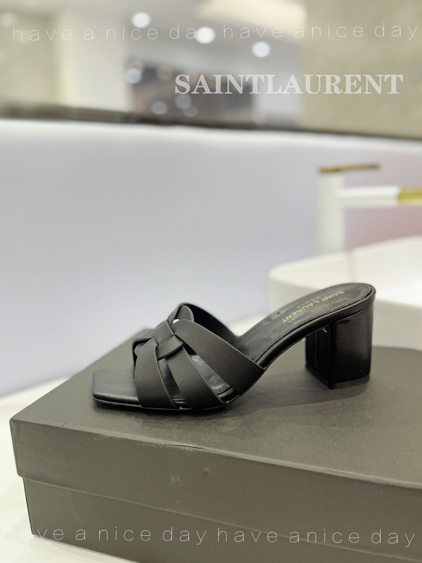 SL TRIBUTE MULES BLACK CALFSKIN