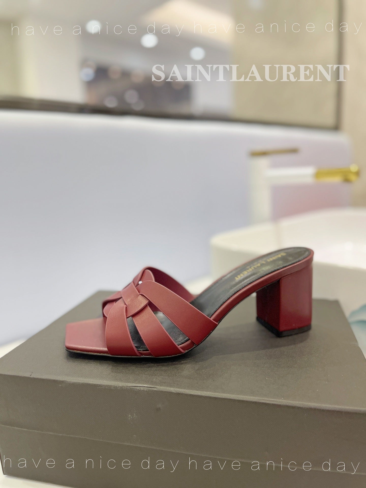 SL TRIBUTE MULES BERRY CALFSKIN