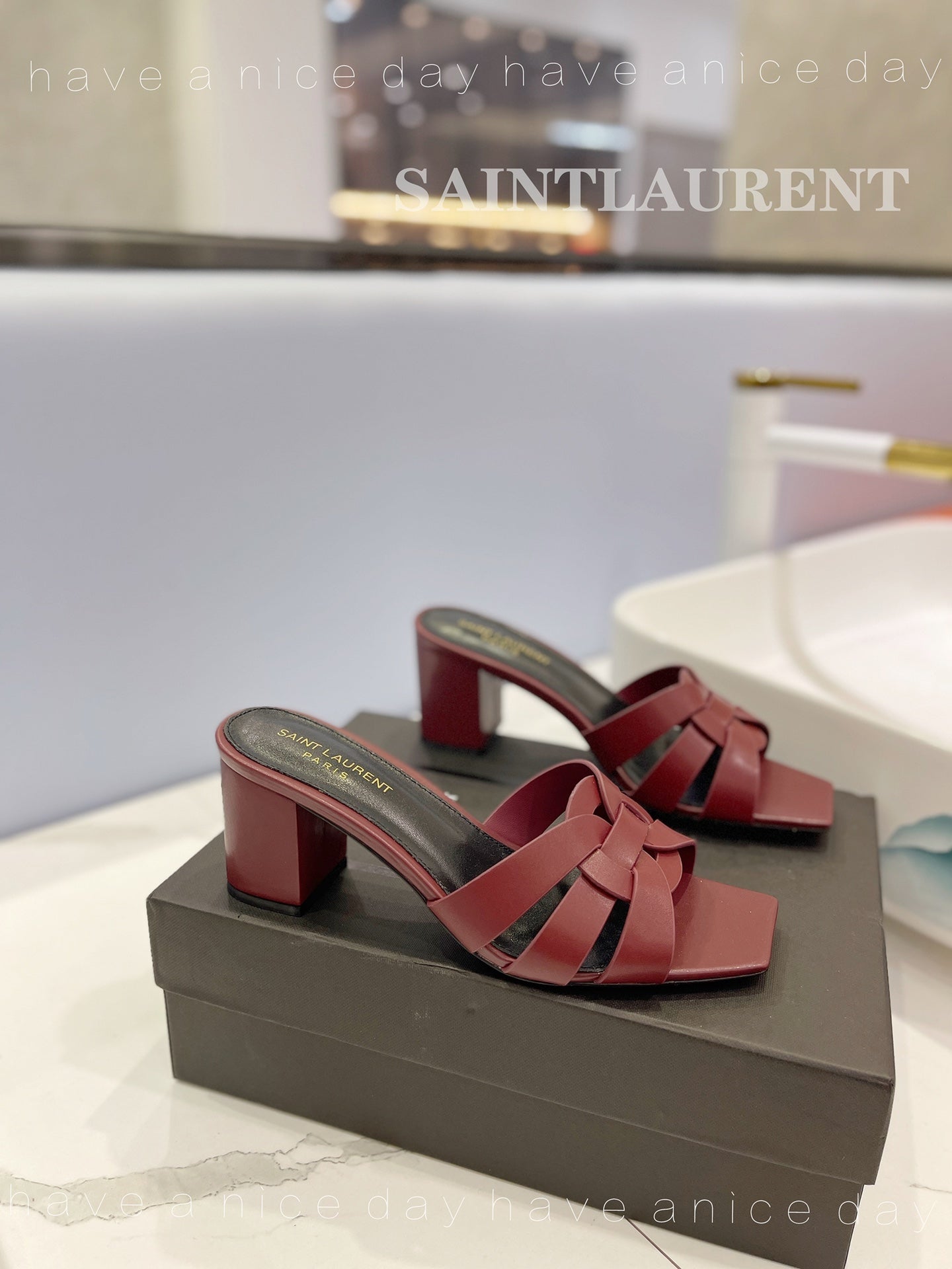 SL TRIBUTE MULES BERRY CALFSKIN