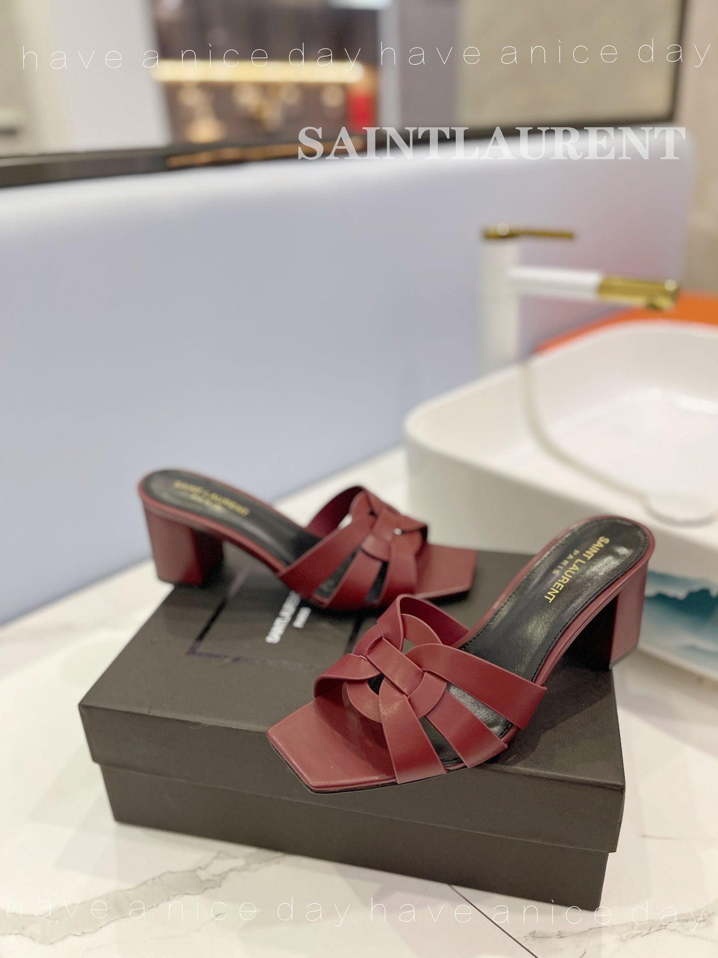 SL TRIBUTE MULES BERRY CALFSKIN