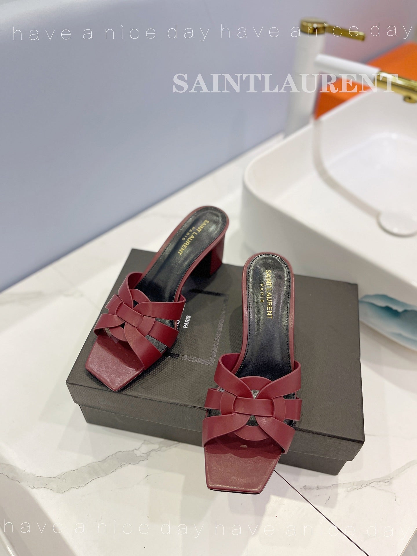 SL TRIBUTE MULES BERRY CALFSKIN